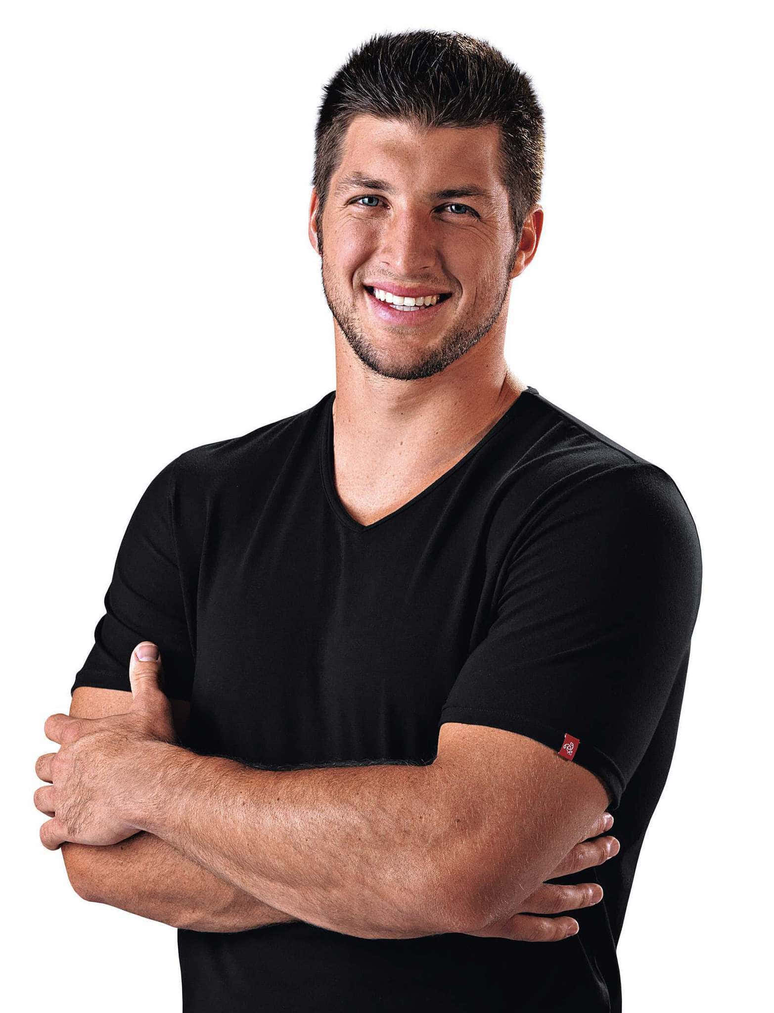 Tim Tebow, black v-neck t-shirt, white background, Full HD Phone Wallpaper