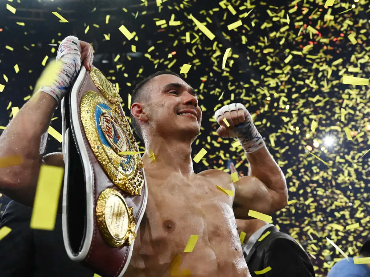 Tim Tszyu, championship belt, golden confetti, SD Desktop Wallpaper