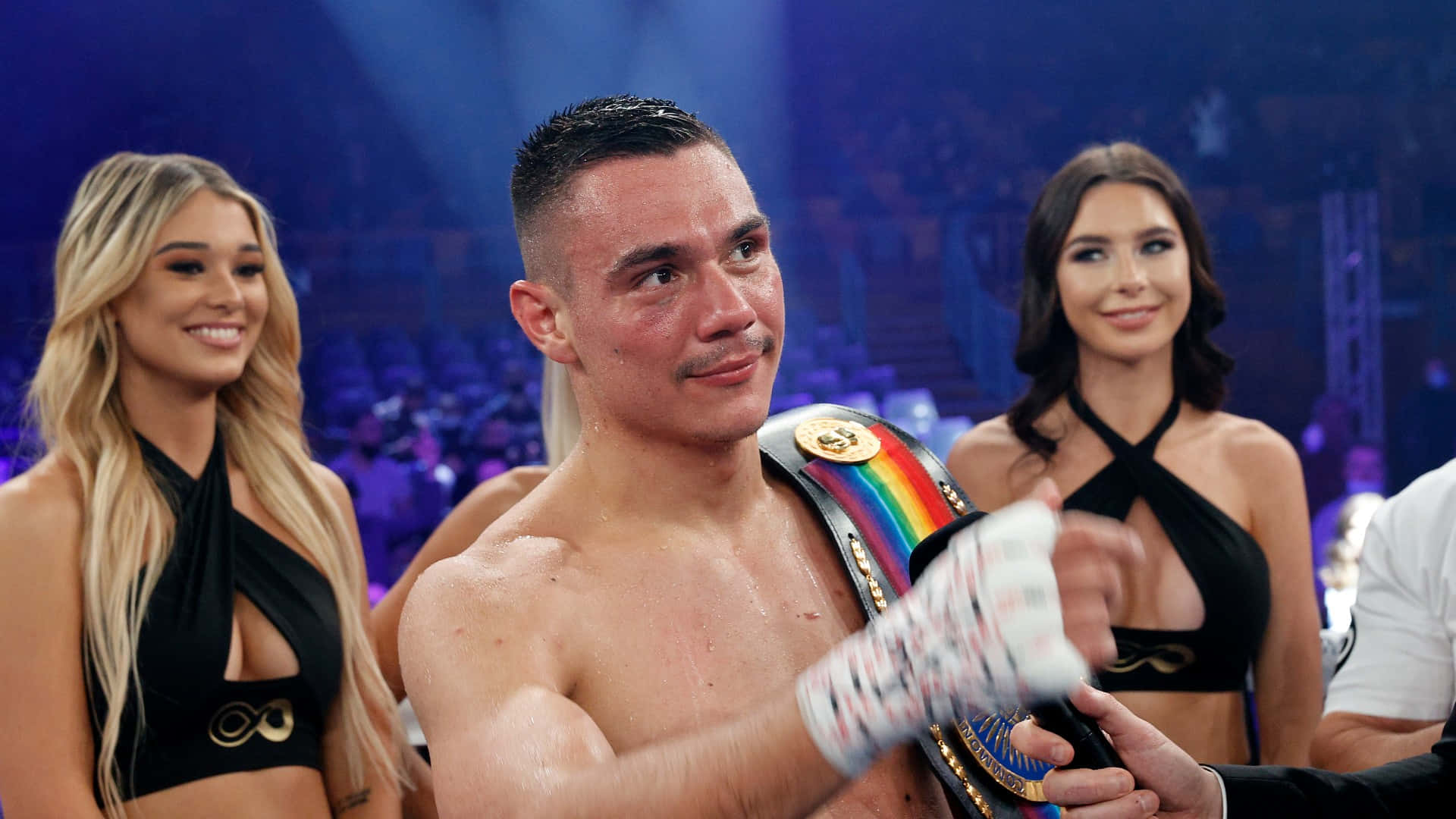 Tim Tszyu, rainbow championship belt, ring girls, Full HD Desktop Wallpaper