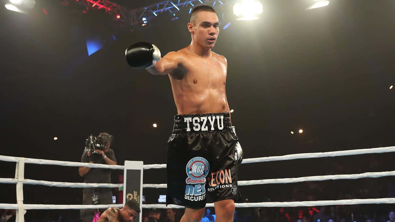 Tim Tszyu, boxing ring, gloved fist, HD Desktop Wallpaper