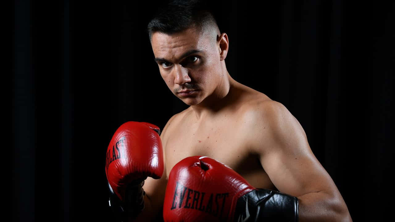 Tim Tszyu, red Everlast gloves, black backdrop, HD Desktop Wallpaper