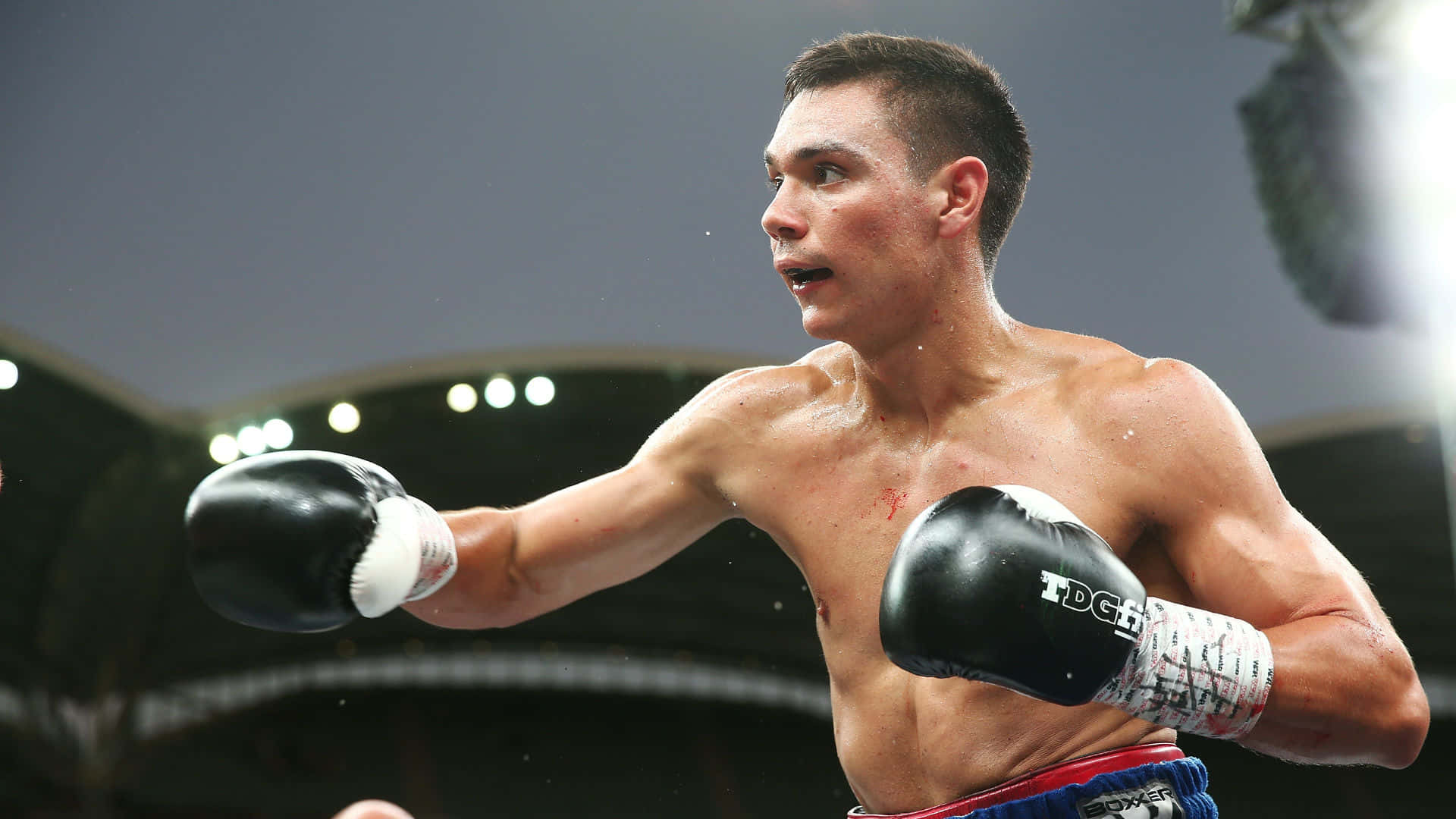 Tim Tszyu, black gloves, bright arena lights, Full HD Desktop Wallpaper