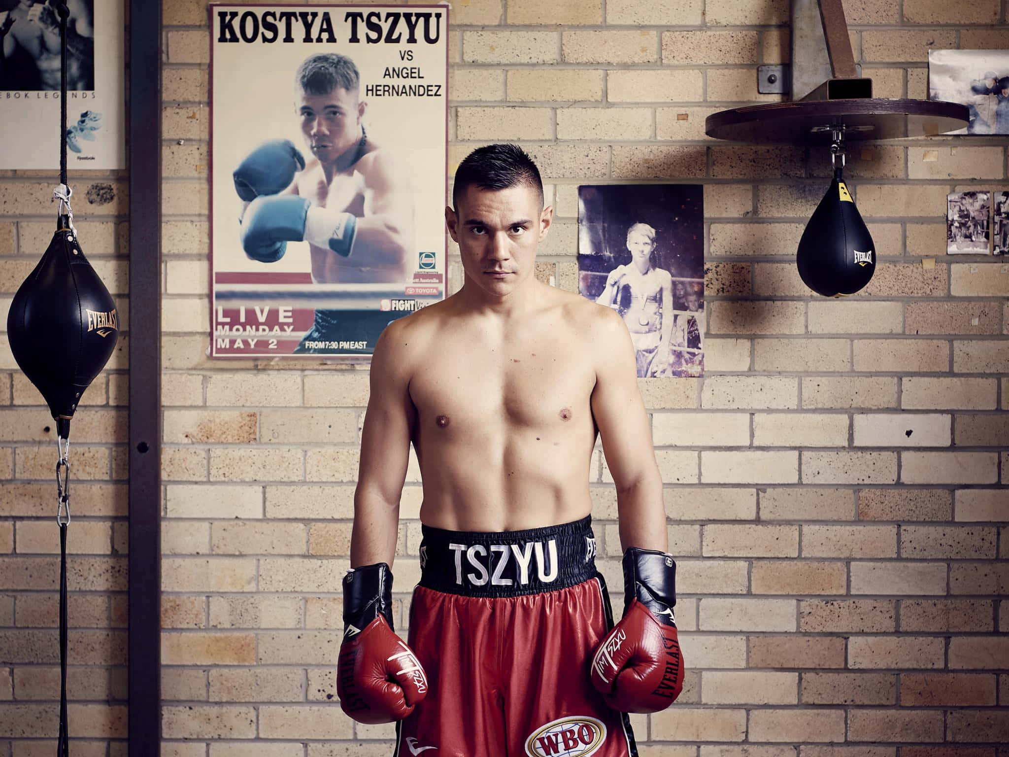 Tim Tszyu, red trunks, gloves, Full HD Desktop Wallpaper