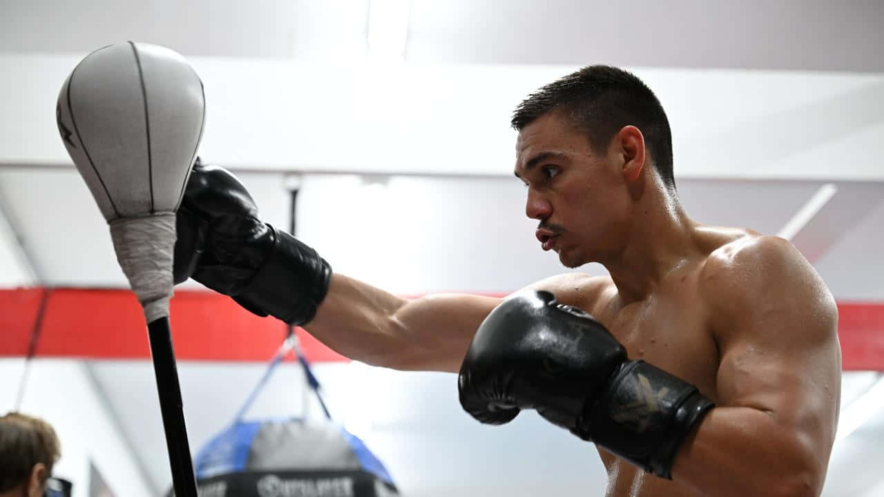 Tim Tszyu, black gloves, white speed bag, HD Desktop Wallpaper
