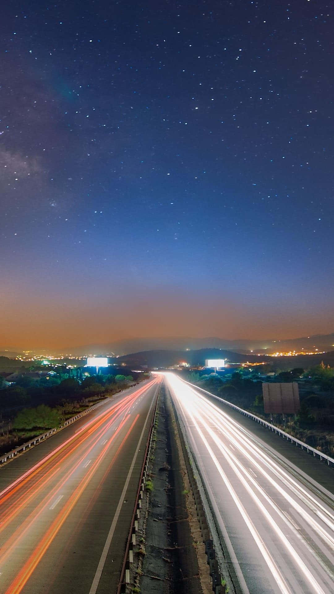 time lapse, sunset, starry night highway, Full HD Phone Wallpaper