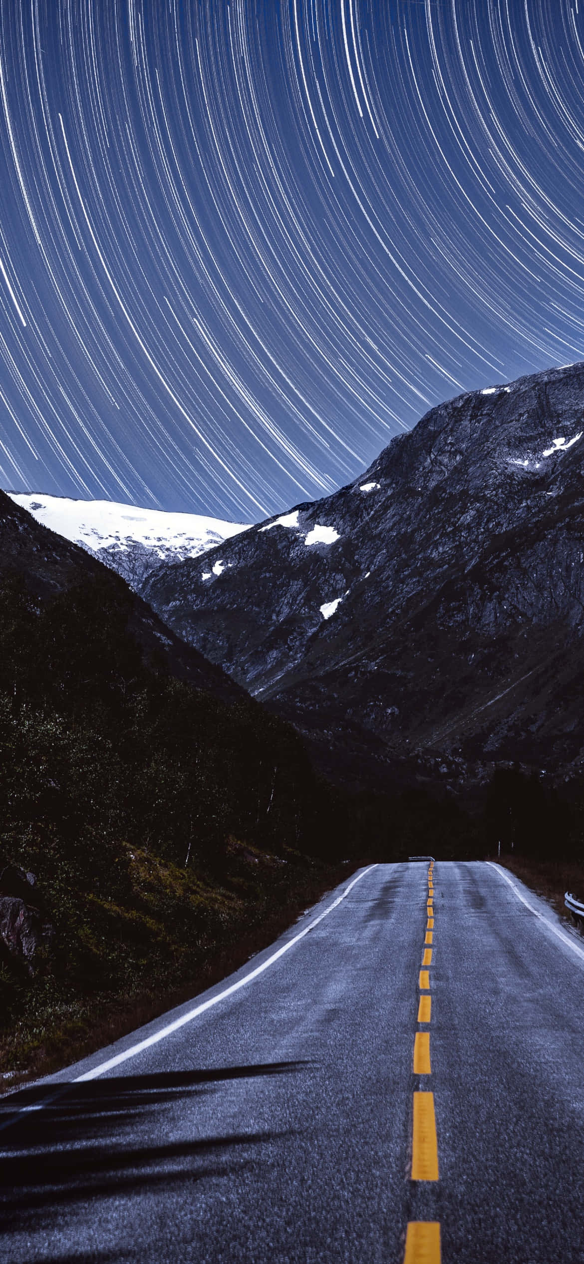 time lapse, mountain road, star trails, Full HD Phone Wallpaper