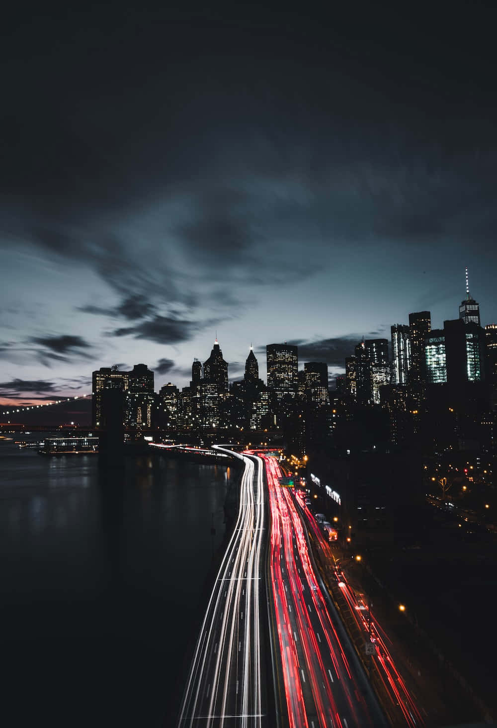 Time lapse, highway, glowing city skyline, HD Phone Wallpaper