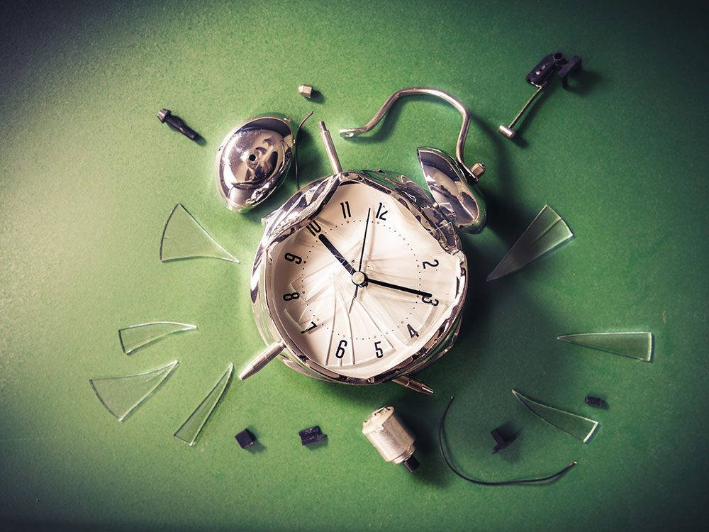 shattered silver alarm clock, broken glass, scattered parts, SD Desktop Wallpaper