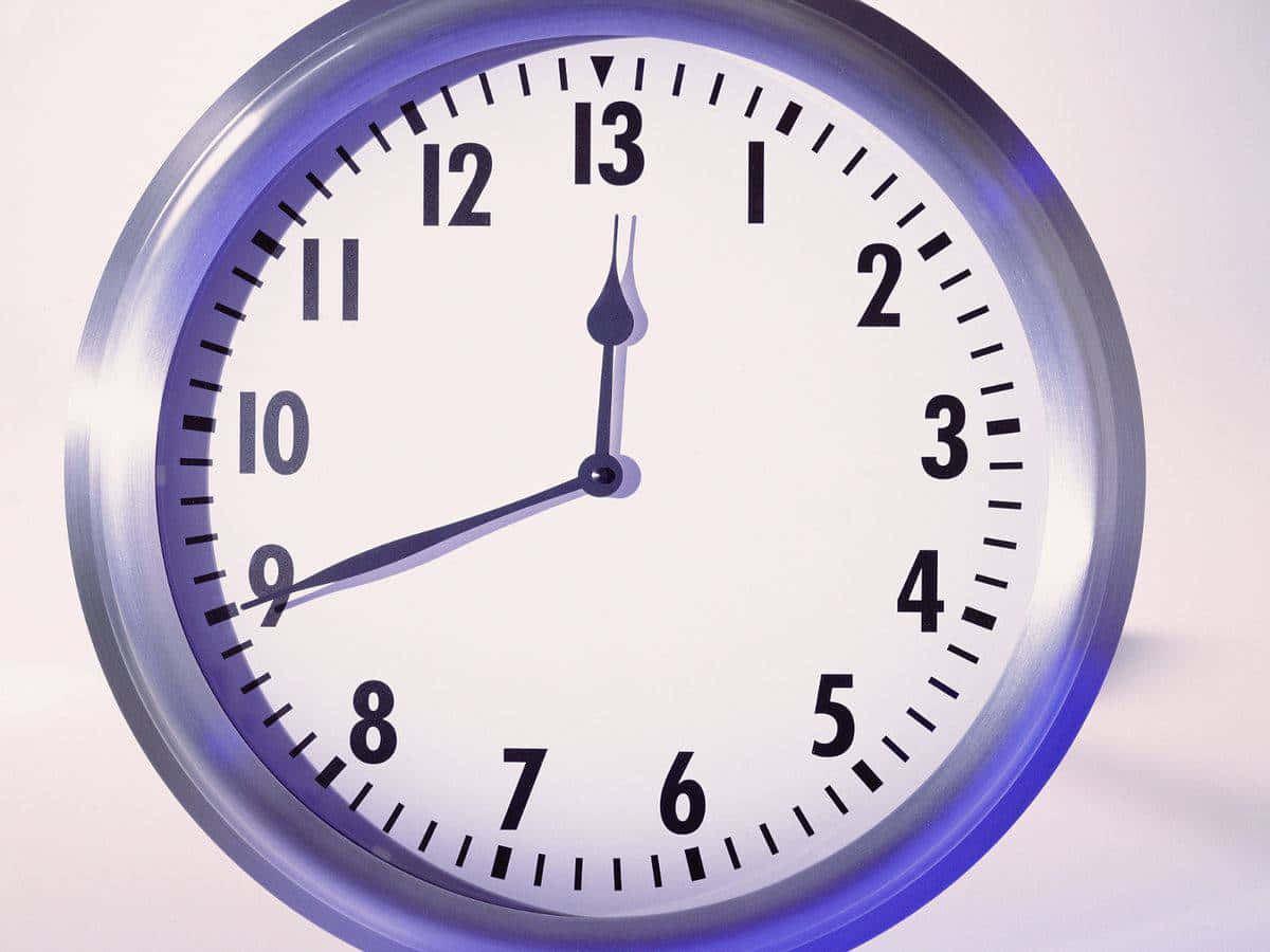 Thirteen Hour Time Clock, metallic frame, bold black numerals, SD Desktop Wallpaper