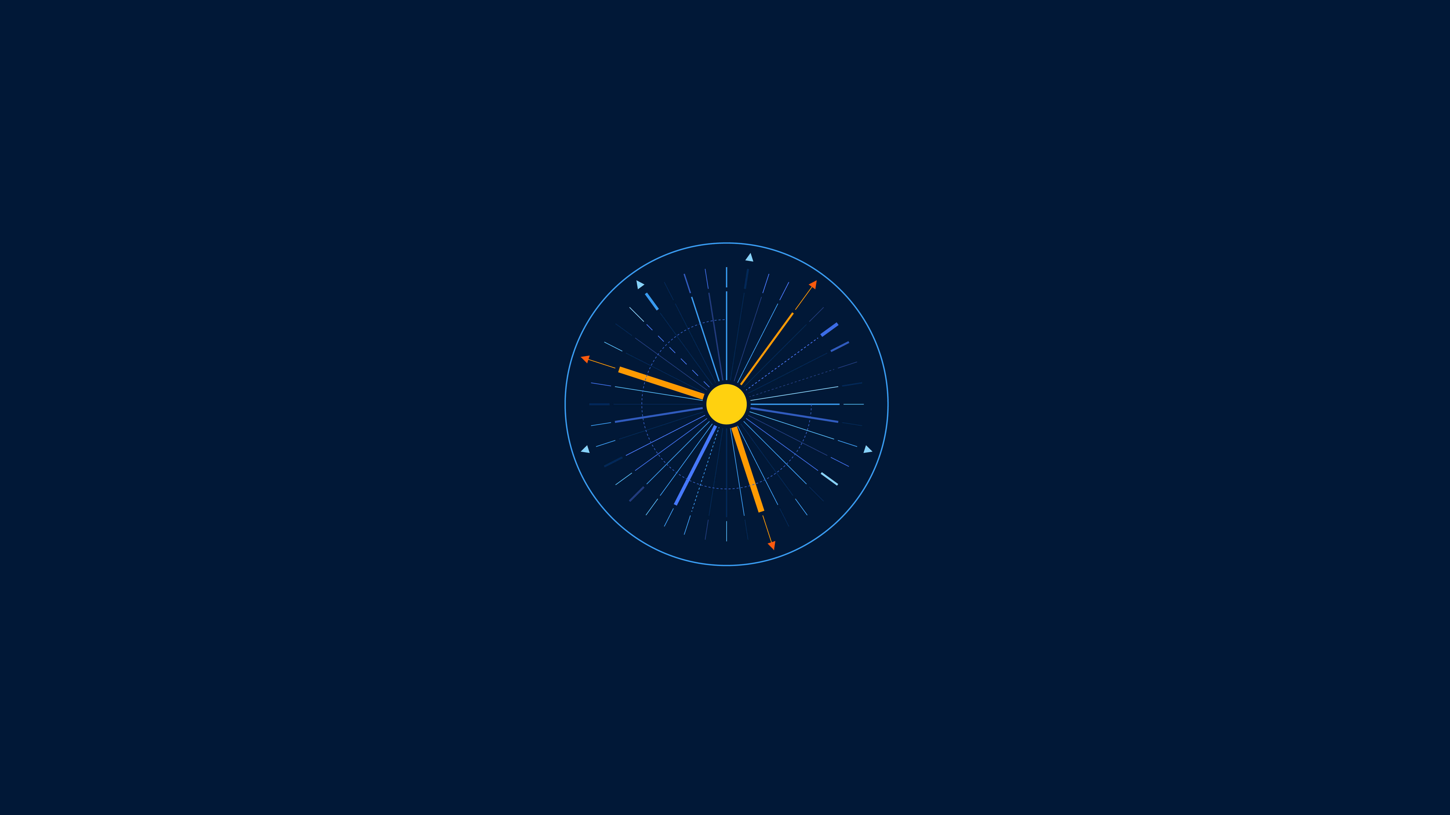 minimalist time clock, glowing yellow hands, blue accents, 5K Desktop Wallpaper