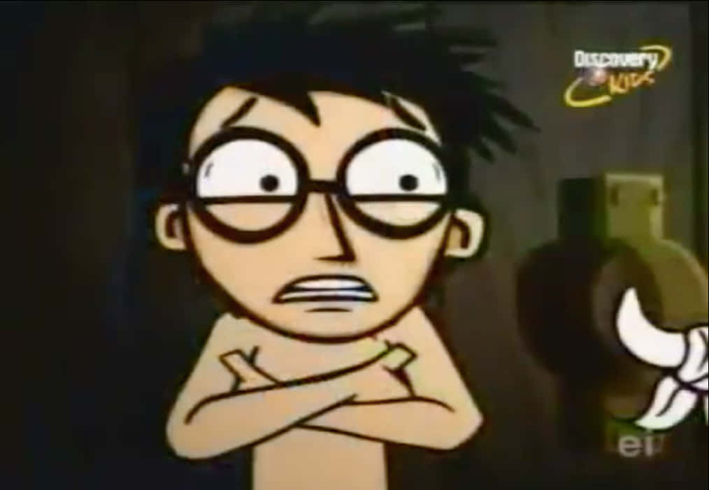 Time Warp Trio, cartoon boy with glasses, dark room, SD Desktop Wallpaper