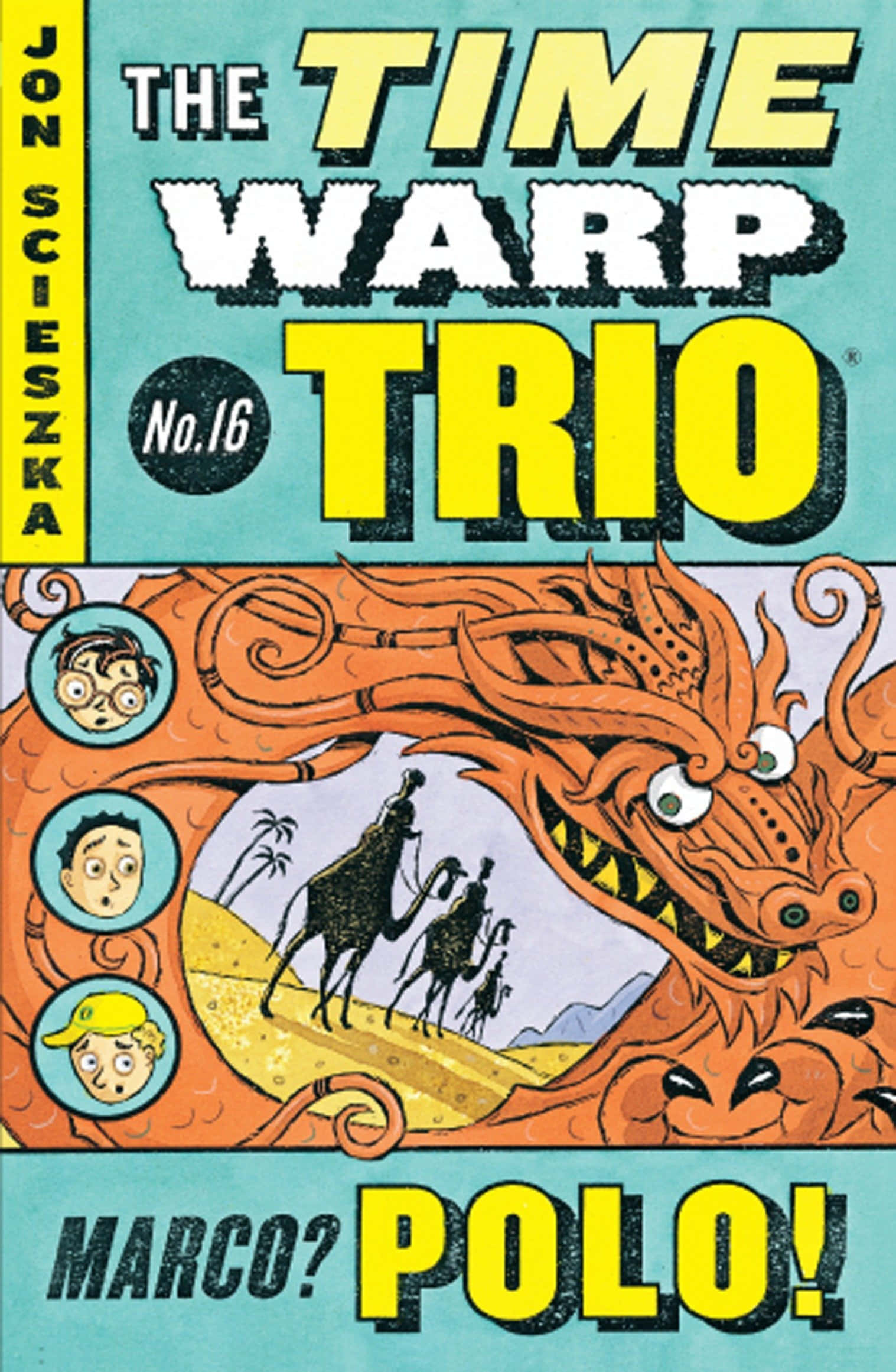 The Time Warp Trio, giant orange dragon, three surprised kids, Full HD Phone Wallpaper
