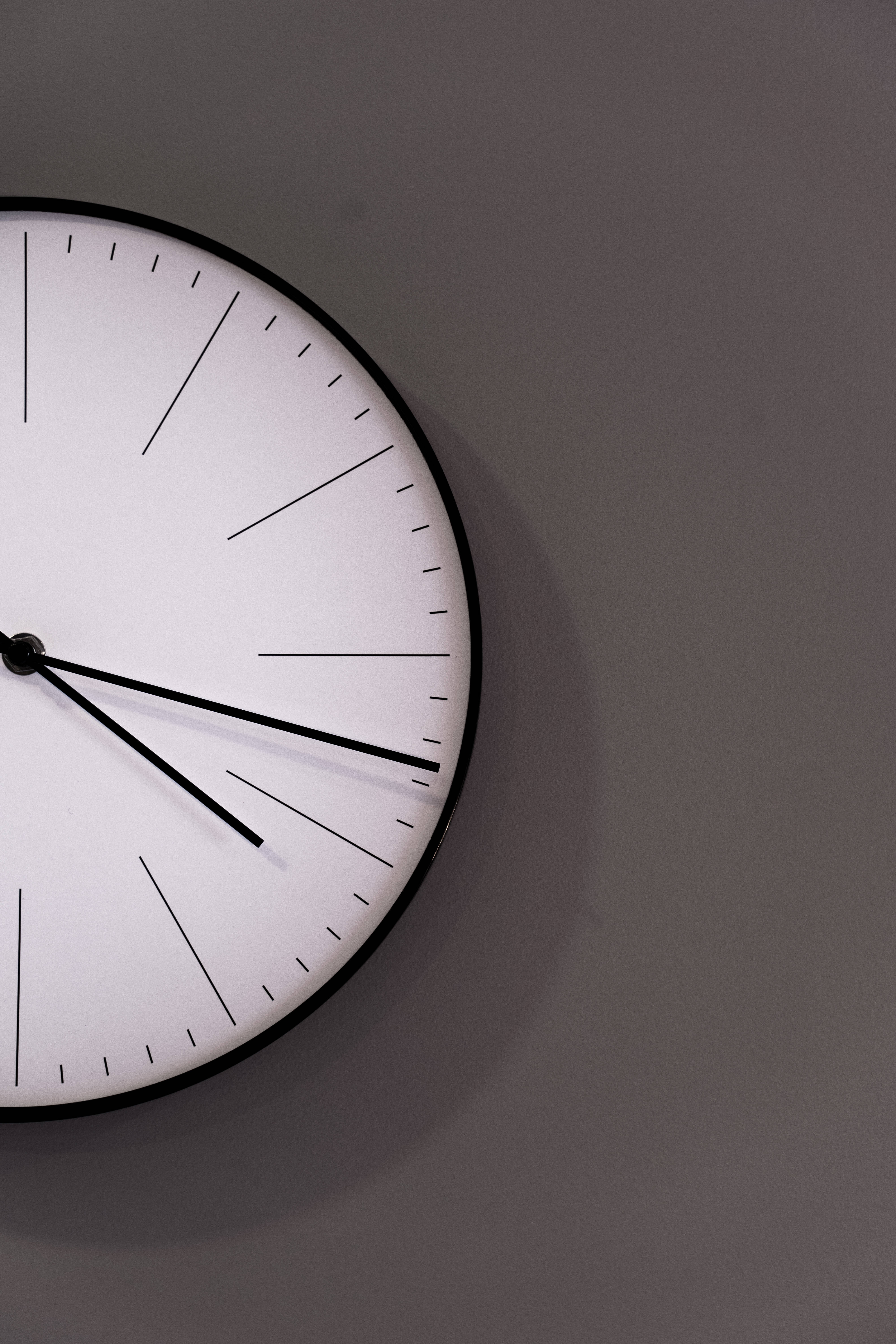 black-framed wall clock, thin hands, geometric markers, 5K Phone Wallpaper