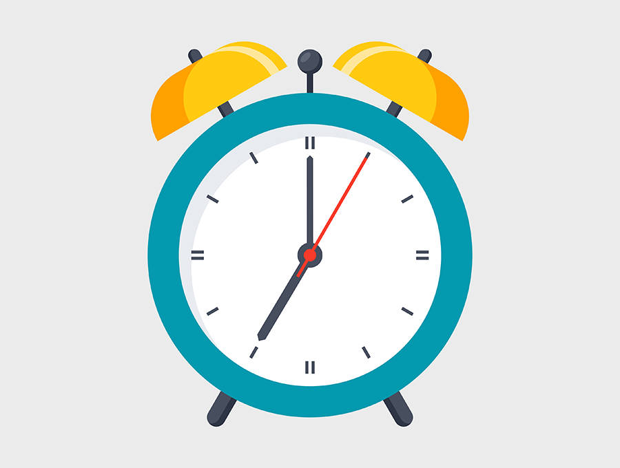Time Clock With Alarms, teal frame, yellow bells, SD Desktop Wallpaper