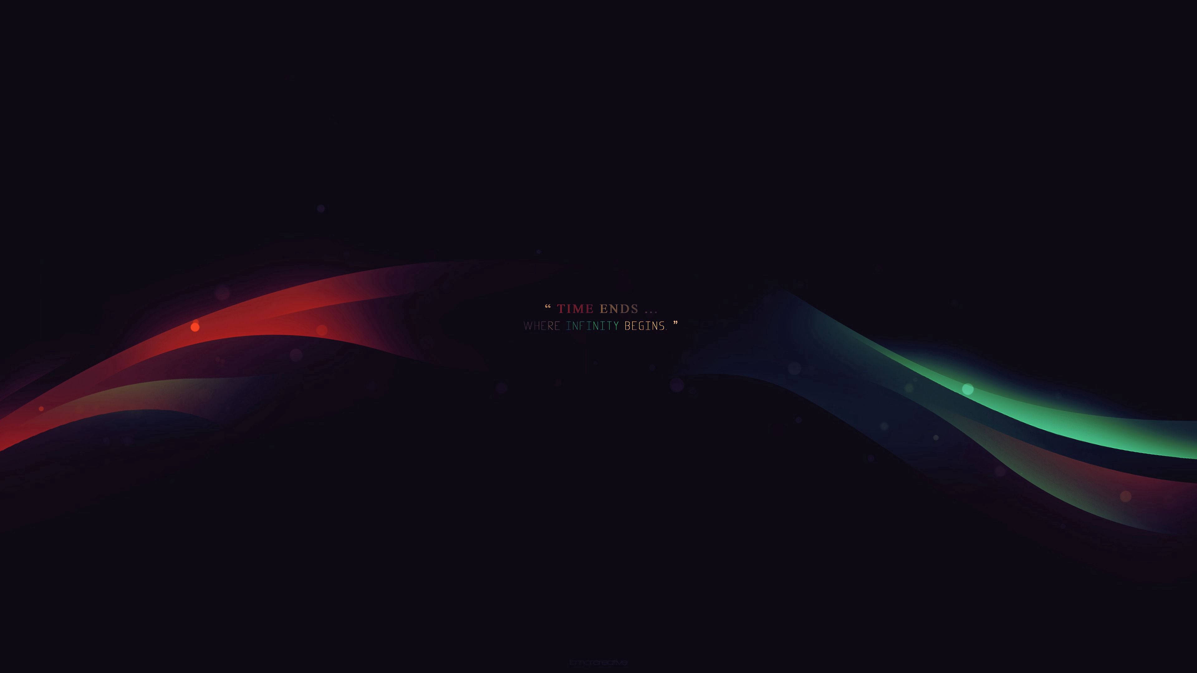 Time Ends Quote Design, red and teal glow, black background, 4K Desktop Wallpaper