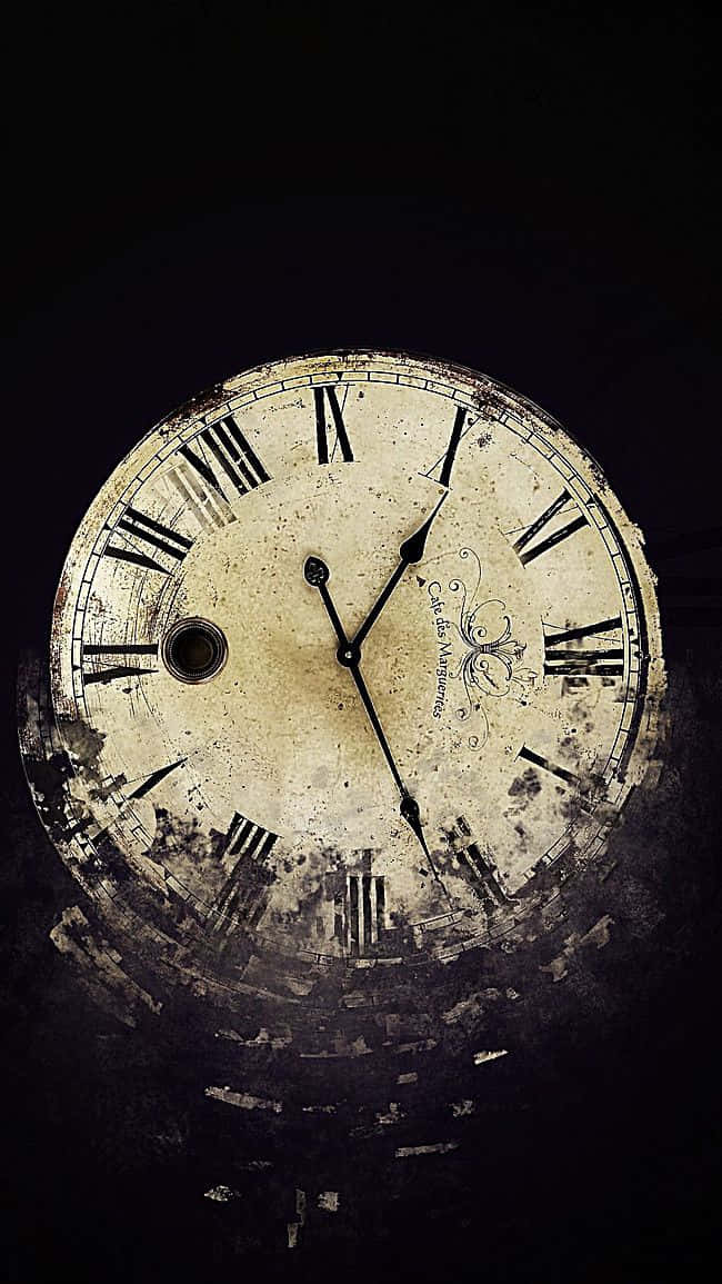 rusty time clock, vintage clock face, Roman numerals, SD Phone Wallpaper