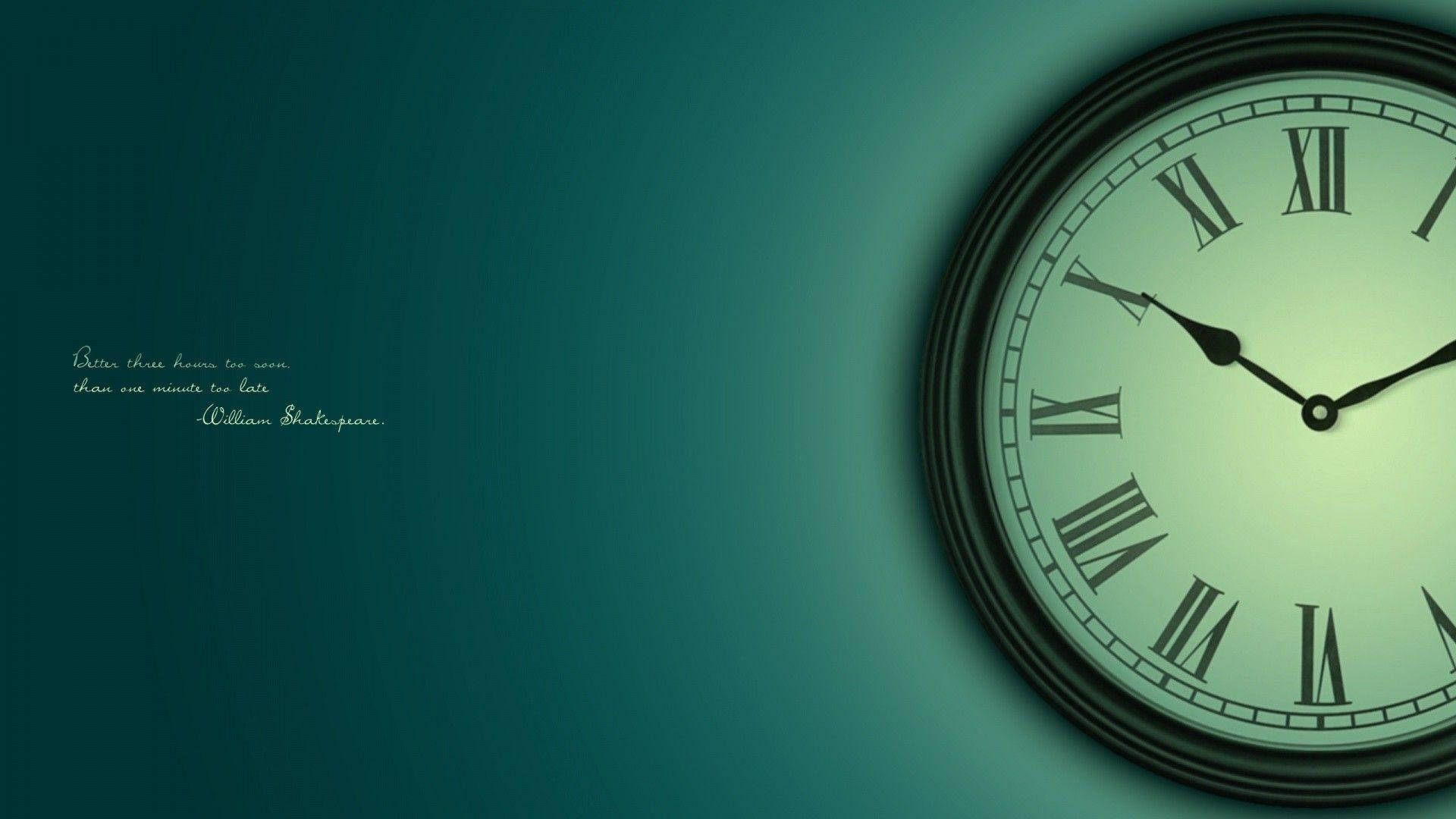 vintage analog clock, Roman numerals, teal gradient background, Full HD Desktop Wallpaper