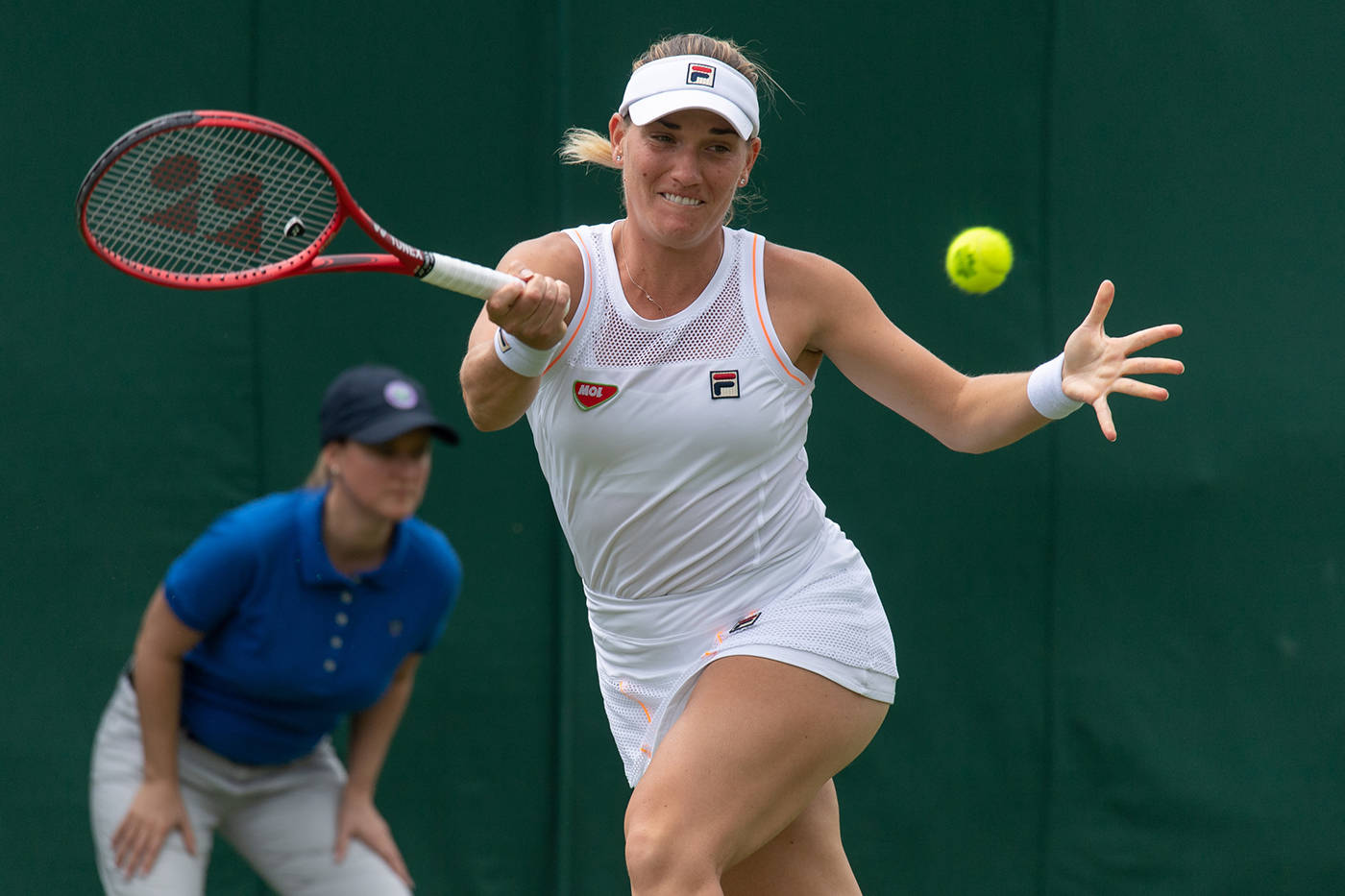 Timea Babos, white gear, red racket, HD Desktop Wallpaper