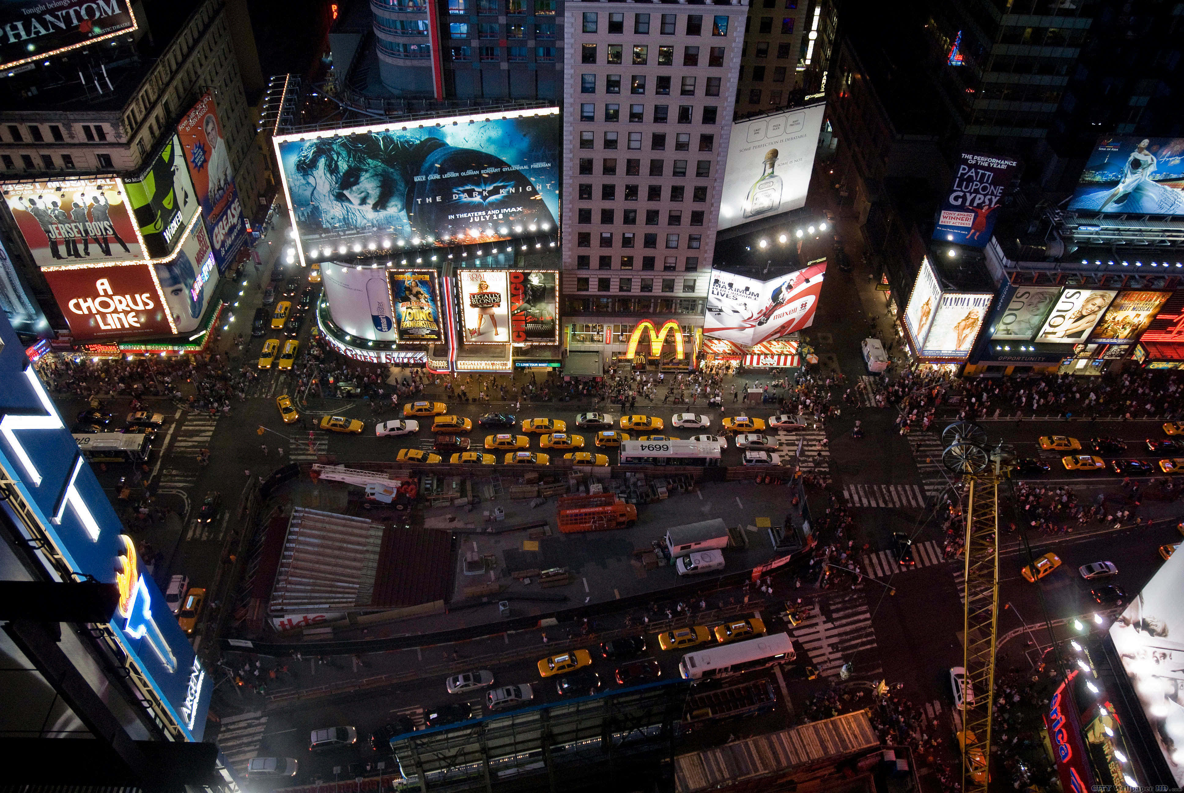 Times Square, night view, glowing billboards, 4K Desktop Wallpaper