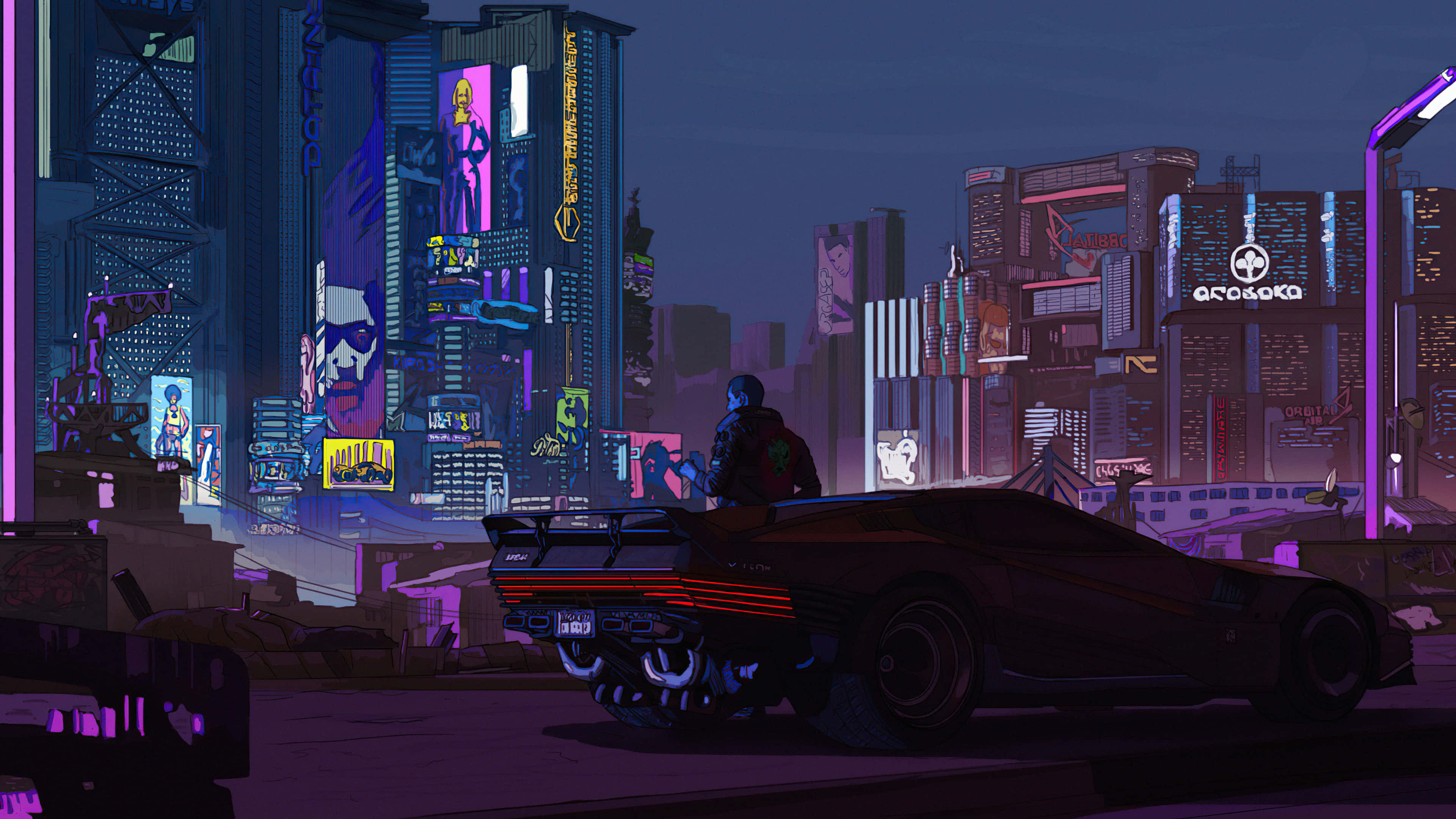 Times Square, neon-drenched cyberpunk cityscape, night, 4K Desktop Wallpaper