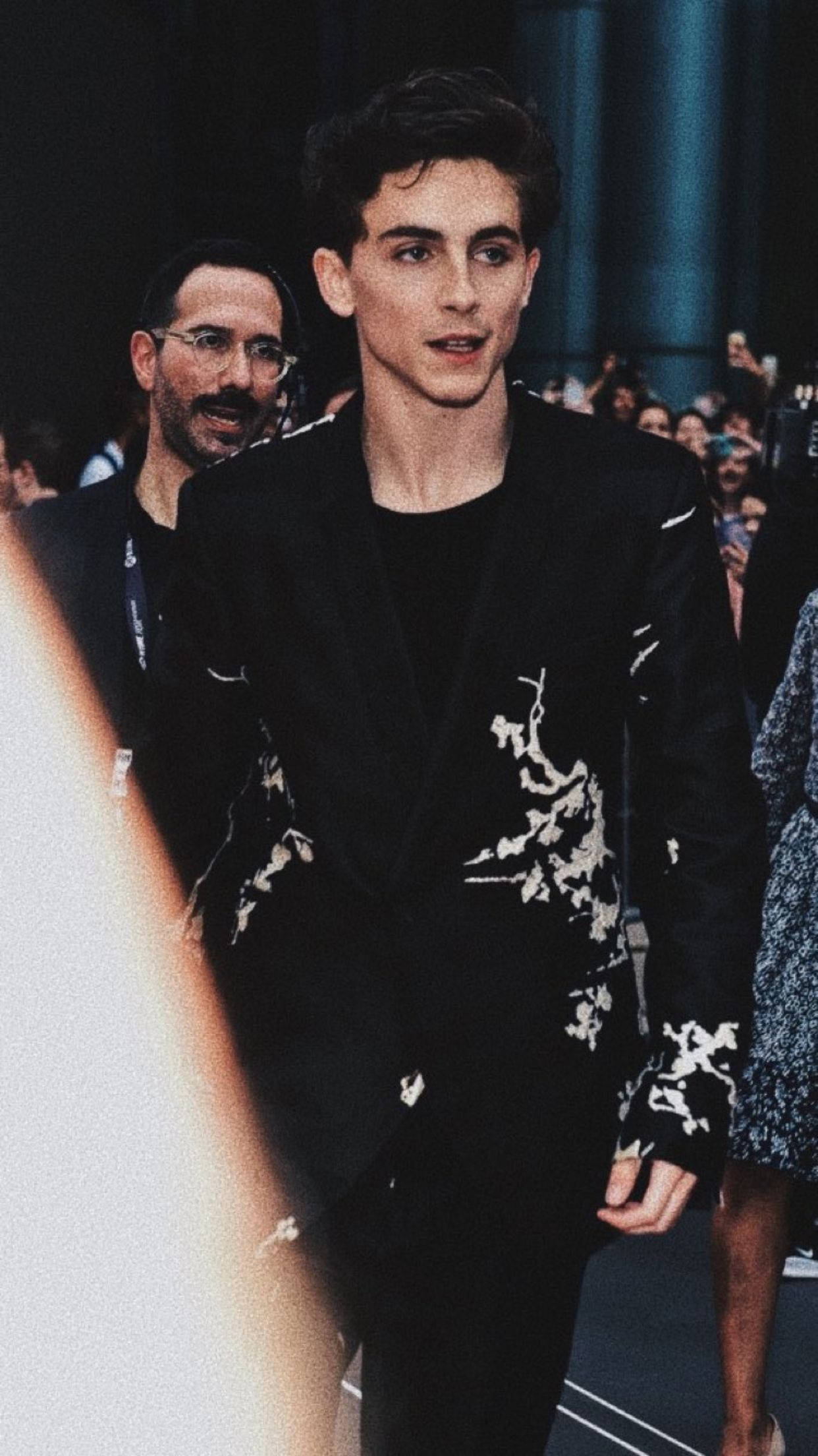 Timothée Chalamet, black suit, white floral embroidery, Full HD Phone Wallpaper