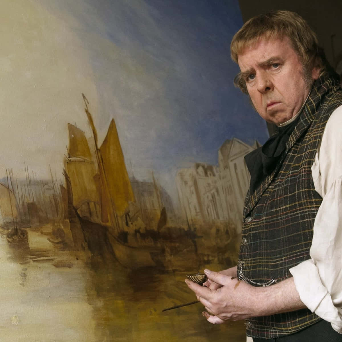 Timothy Spall, oil painting, harbor scene, SD Desktop Wallpaper