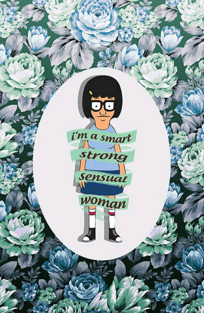 Tina Belcher, floral wallpaper, blue green, SD Phone Wallpaper