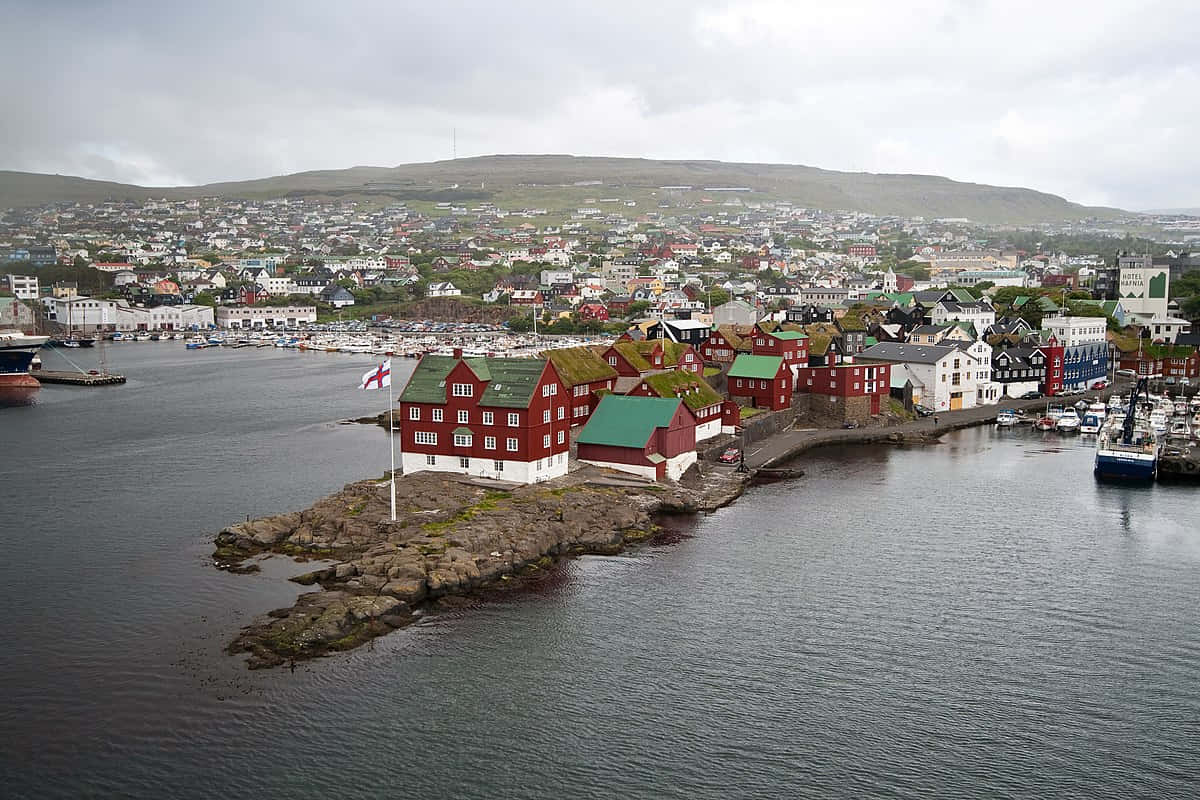 Tinganes, red and white houses, green roofs, SD Desktop Wallpaper
