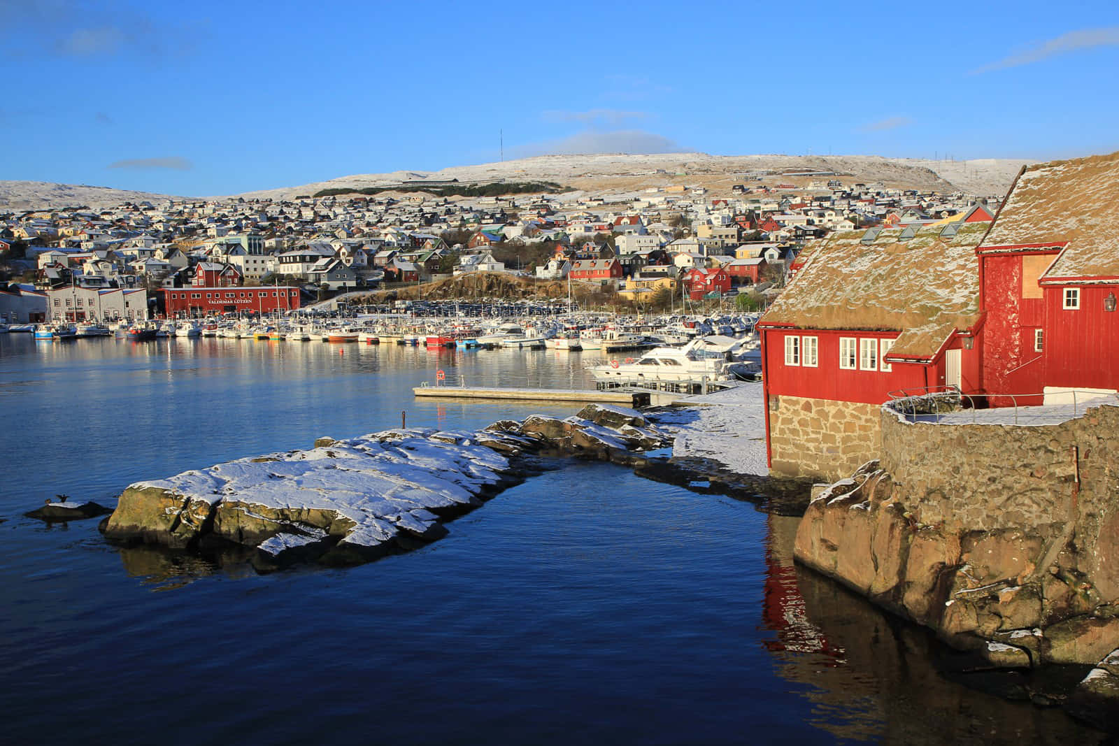 Tinganes, coastal town, red wooden houses, HD Desktop Wallpaper