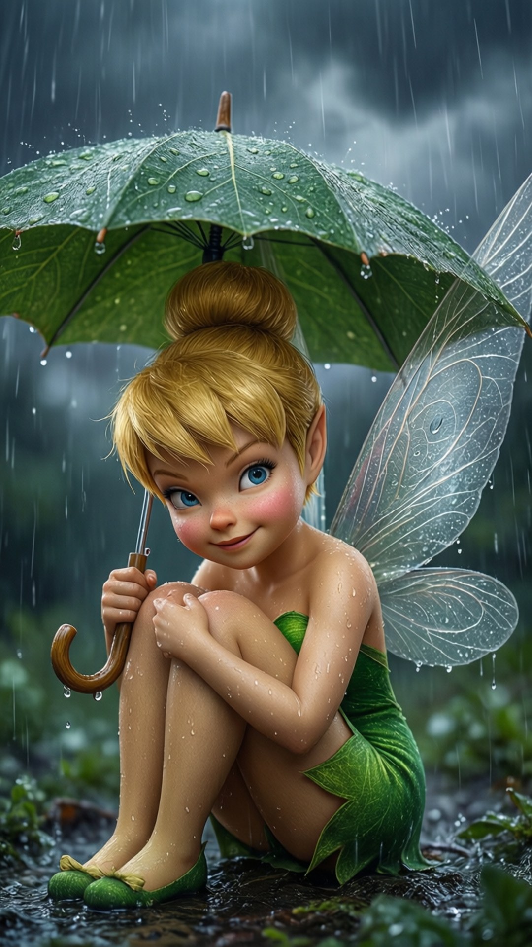 Tinker Bell, golden hair, green dress, Full HD Phone Wallpaper