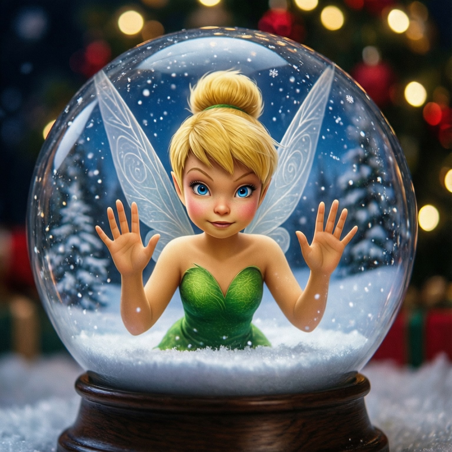 Tinker Bell, snow globe, falling snowflakes, HD Desktop Wallpaper