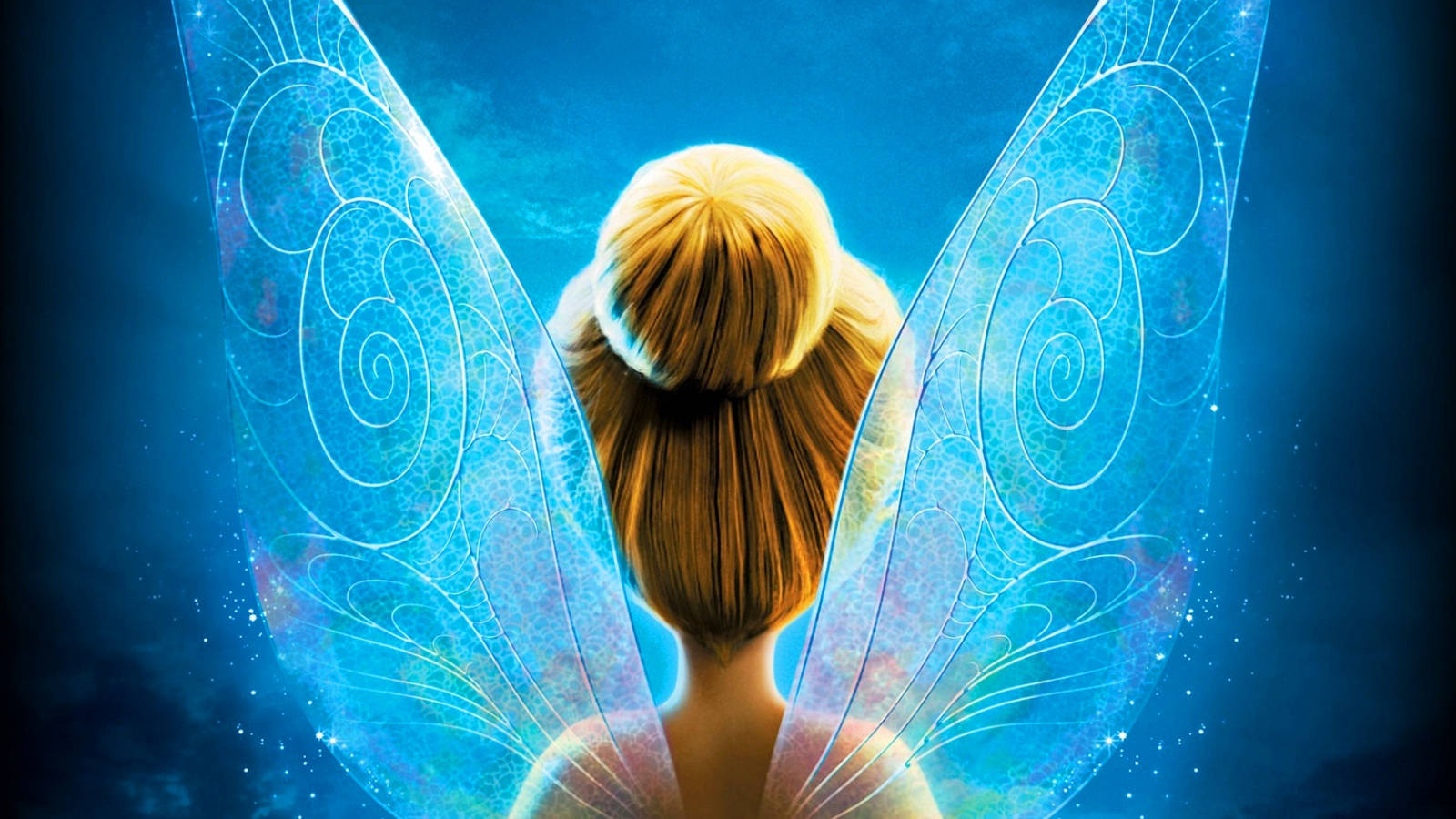 Tinker Bell, glowing blue wings, golden hair, HD Desktop Wallpaper