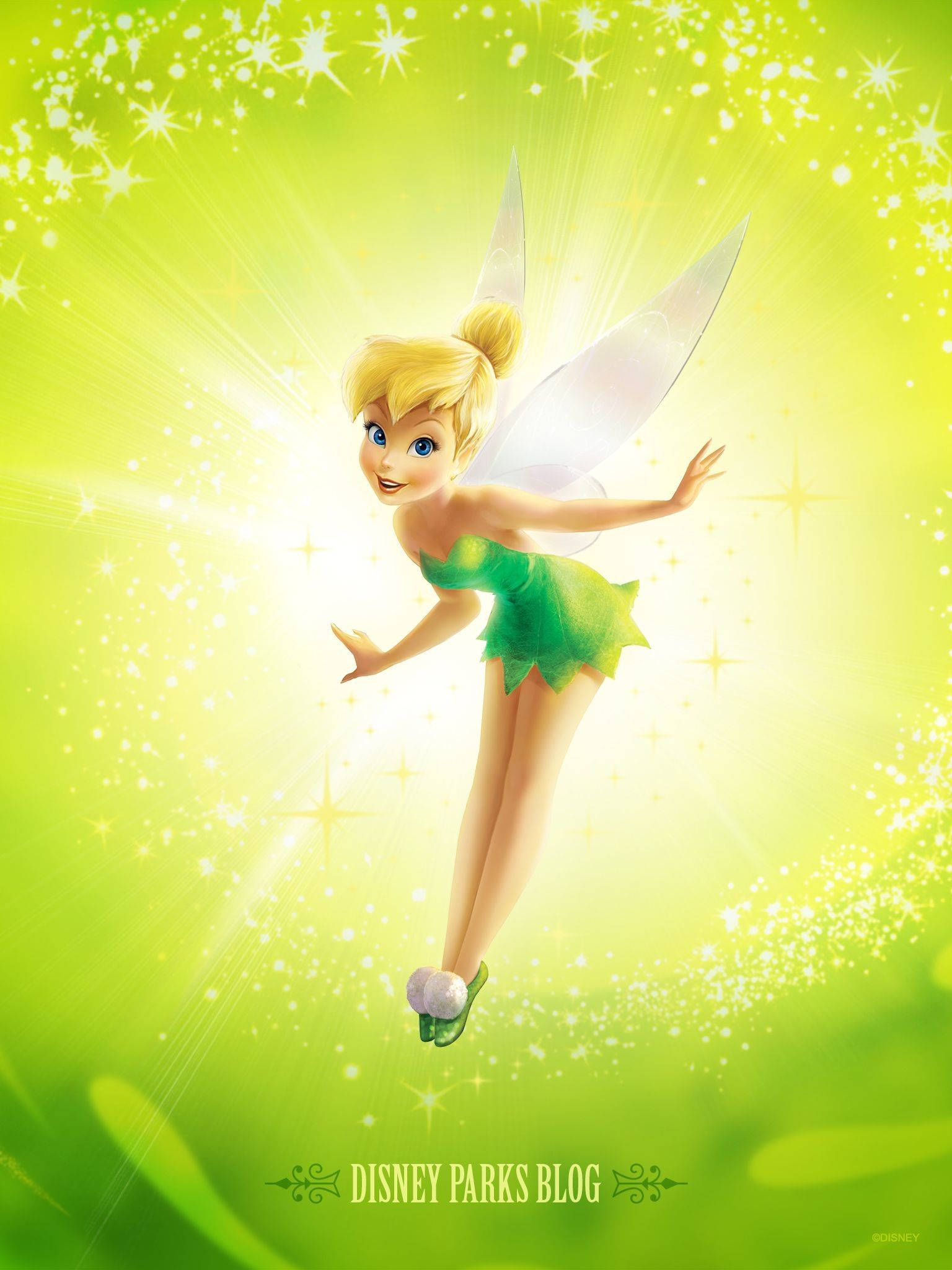 Tinkerbell, lime green background, radiant green sky, Full HD Phone Wallpaper
