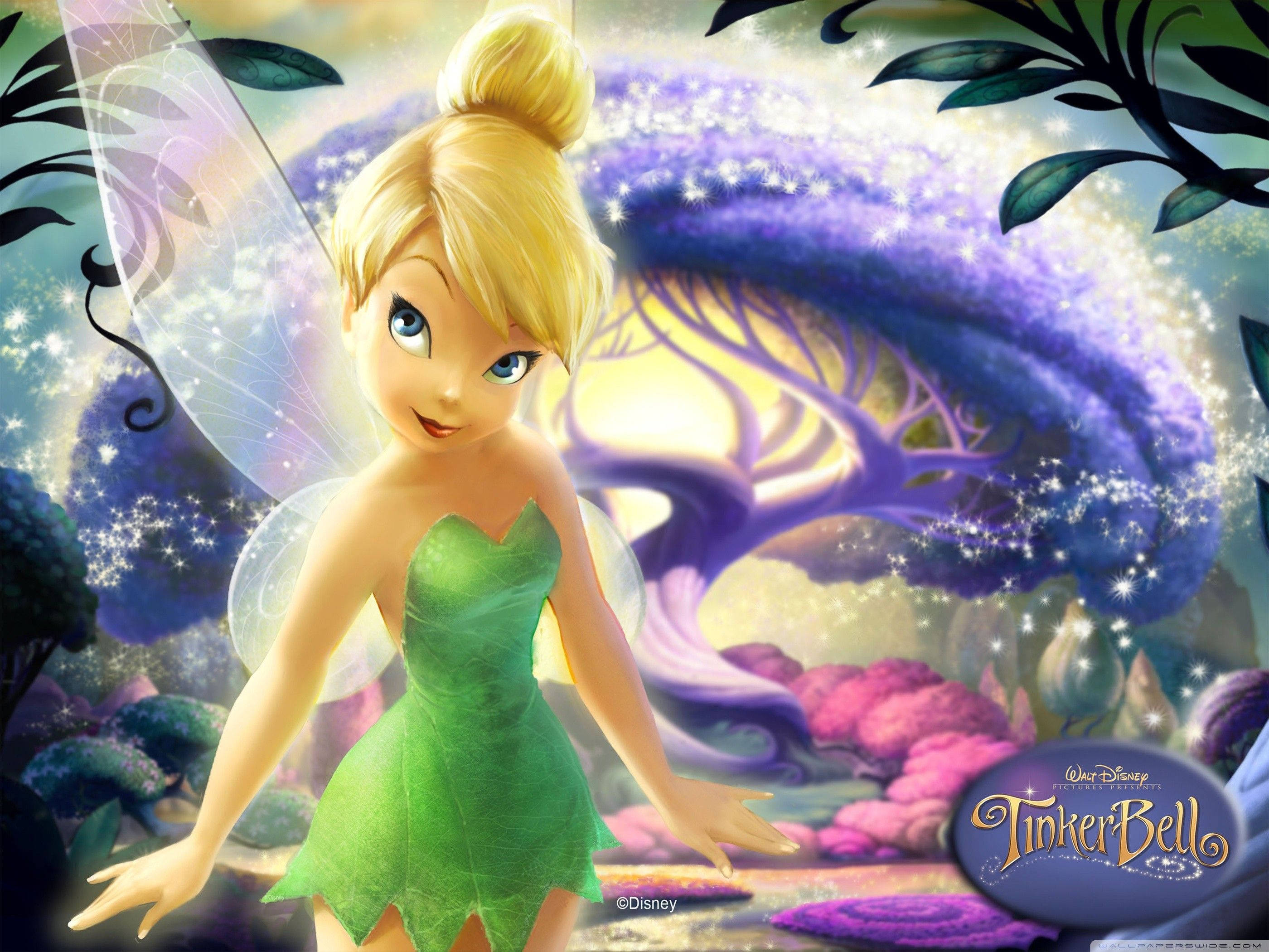 Tinkerbell, green dress, magical forest, 2K Desktop Wallpaper