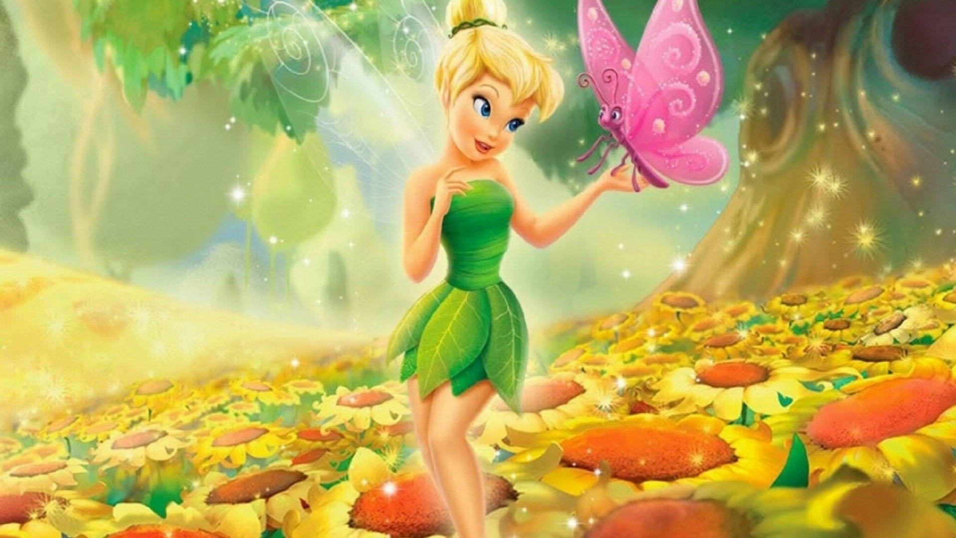 Tinkerbell, pink butterfly, leaf dress, Full HD Desktop Wallpaper