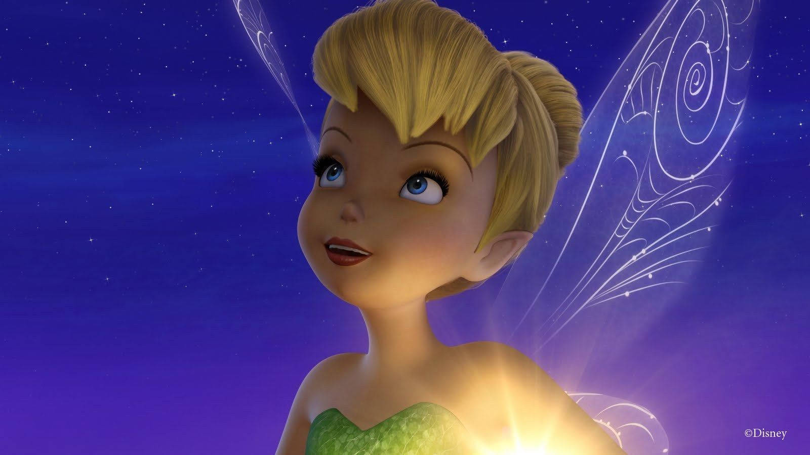 Tinkerbell, night light, starry purple night sky, HD Desktop Wallpaper