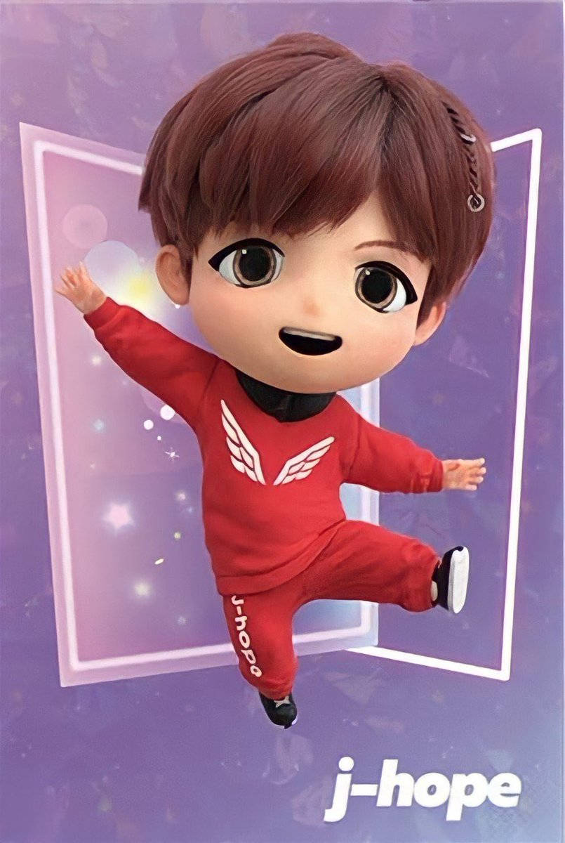 j-hope, red outfit, chibi-style animated figure, SD Phone Wallpaper