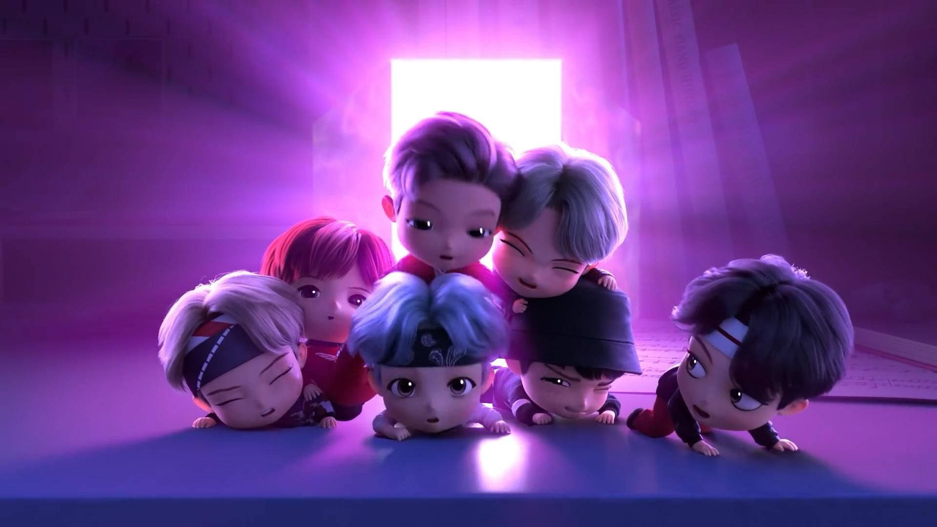 Tiny Tan BTS, purple aesthetic, glowing purple portal, Full HD Desktop Wallpaper