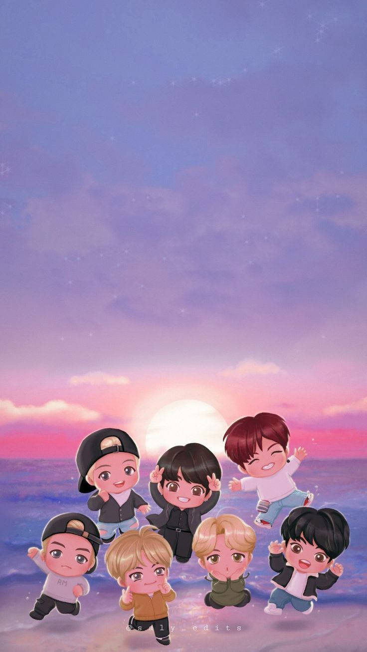 Tiny Tan BTS, beach sunset, twilight sky, HD Phone Wallpaper