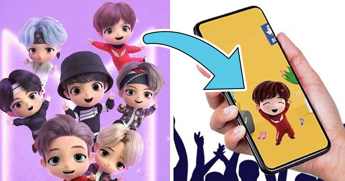 Tiny Tan BTS, chibi anime characters, purple light, SD Desktop Wallpaper