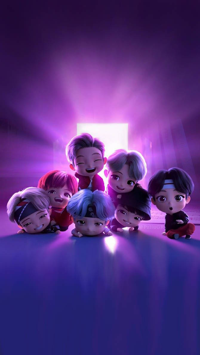 Tiny Tan BTS, purple room, glowing purple doorway, SD Phone Wallpaper