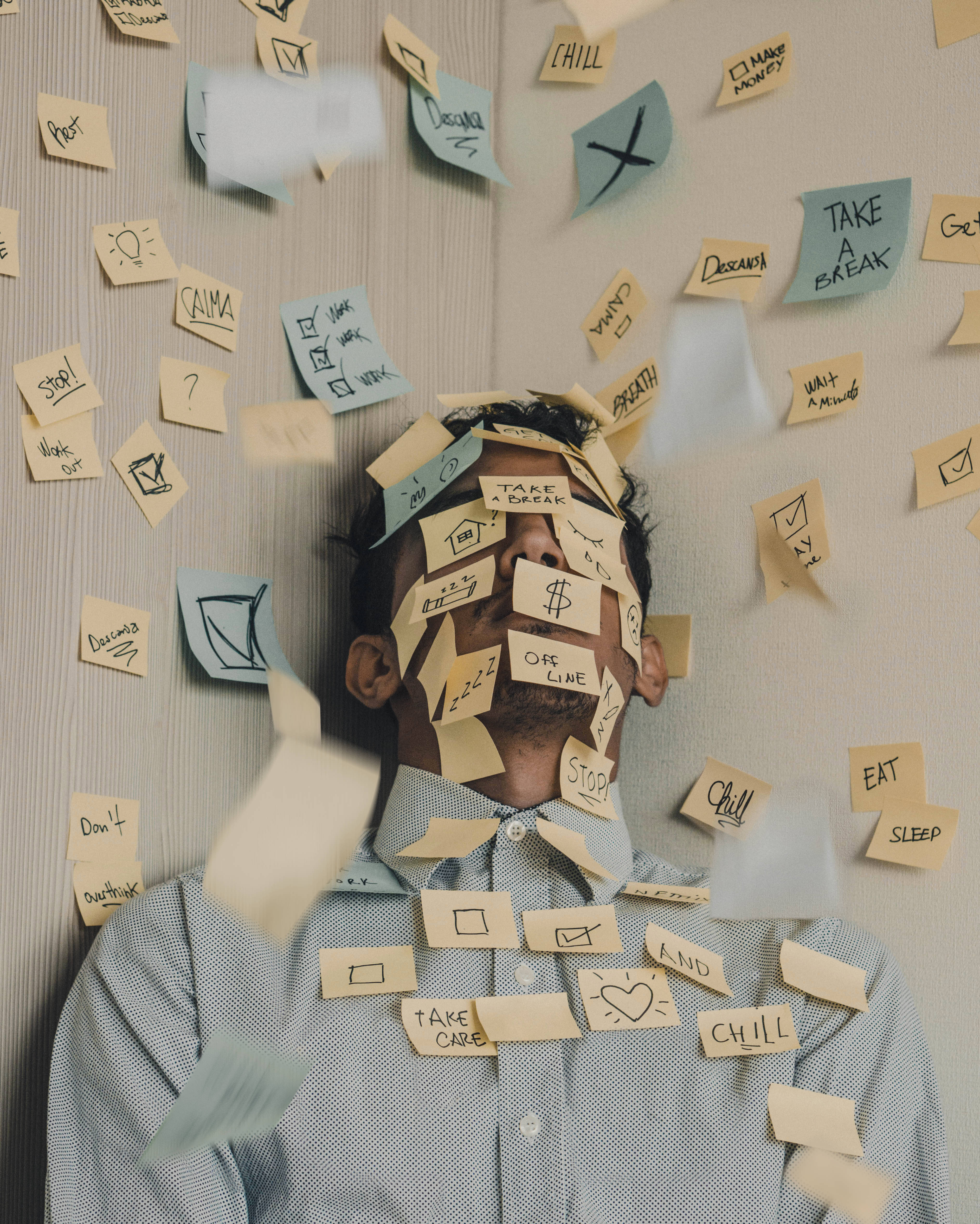 man, post-it tasks, sticky notes, 4K Phone Wallpaper