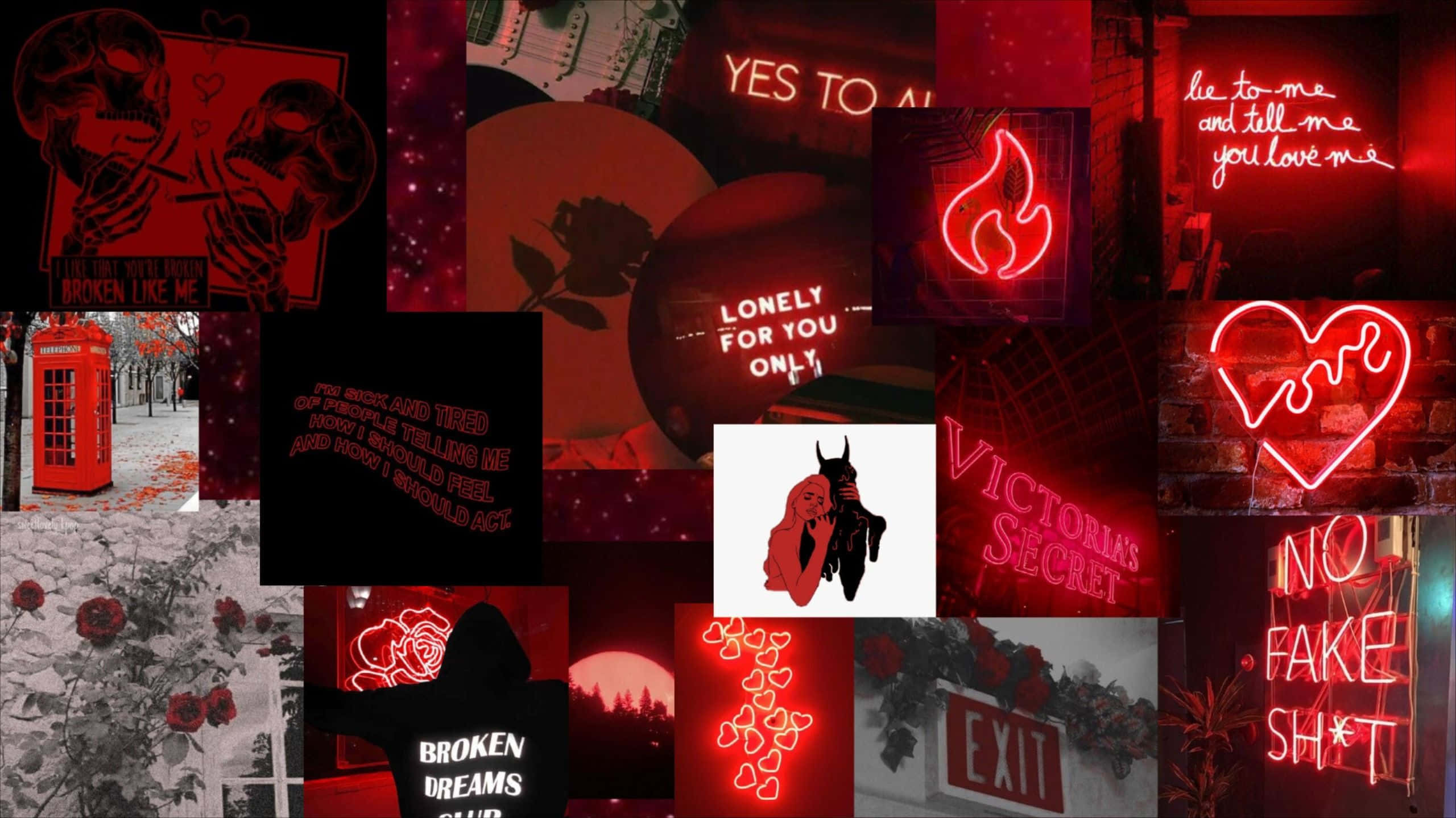 red and black, tired aesthetic, neon signs, 2K Desktop Wallpaper