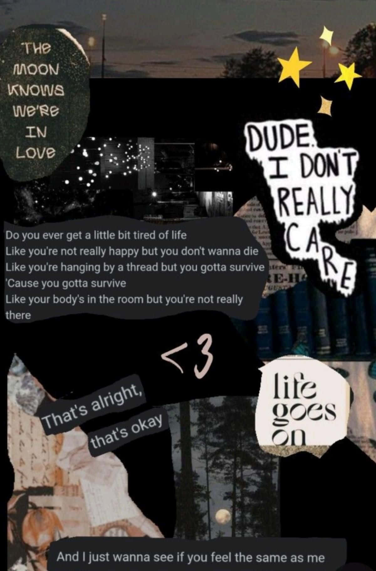 Tired Aesthetic, collage wallpaper, handwritten quotes, HD Phone Wallpaper