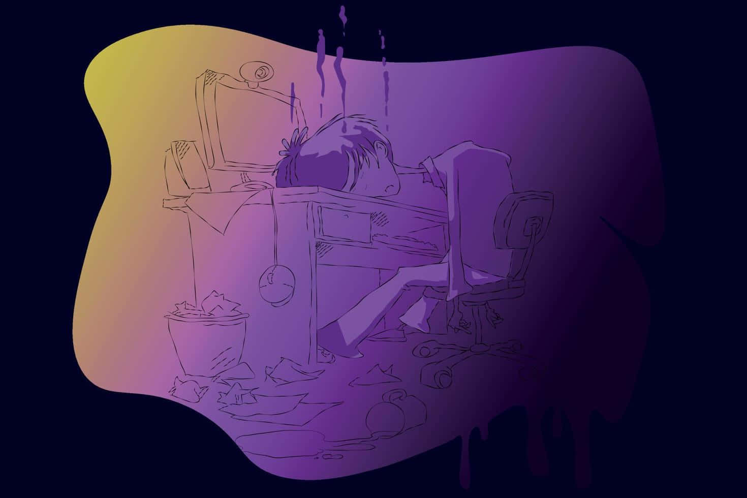 exhausted student, cluttered desk, computer monitor, HD Desktop Wallpaper