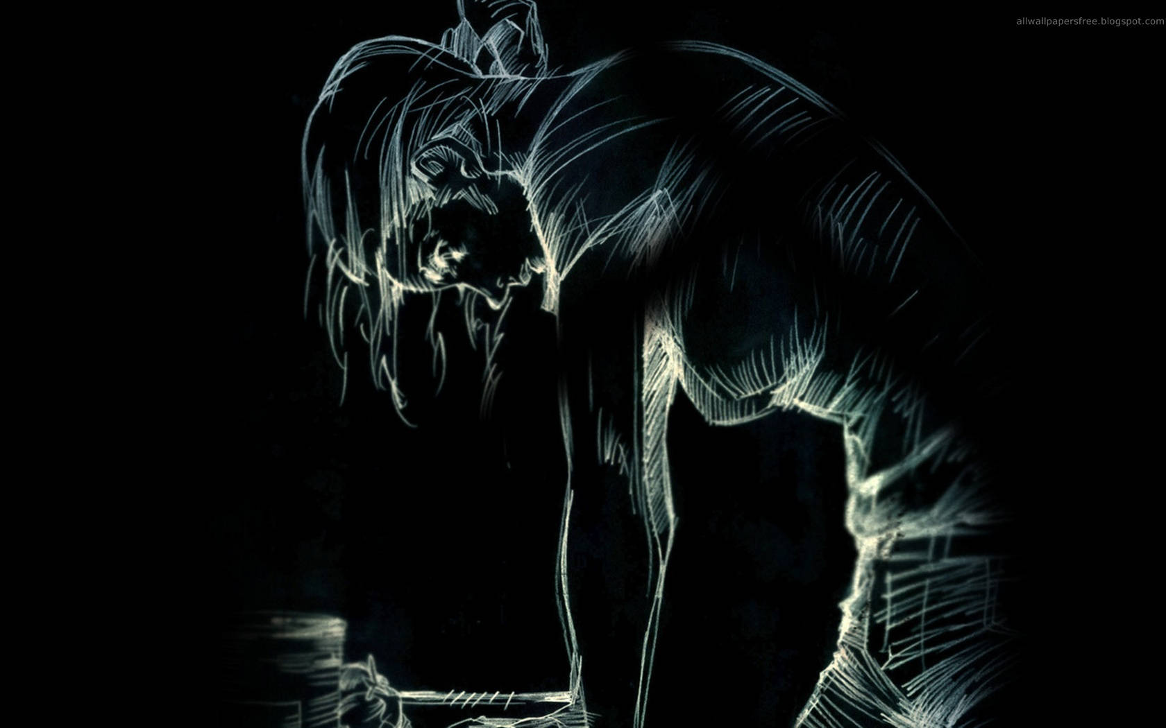 Lethargic and Depressive Artwork, ghostly white line-art figure, hunched in despair, HD Desktop Wallpaper