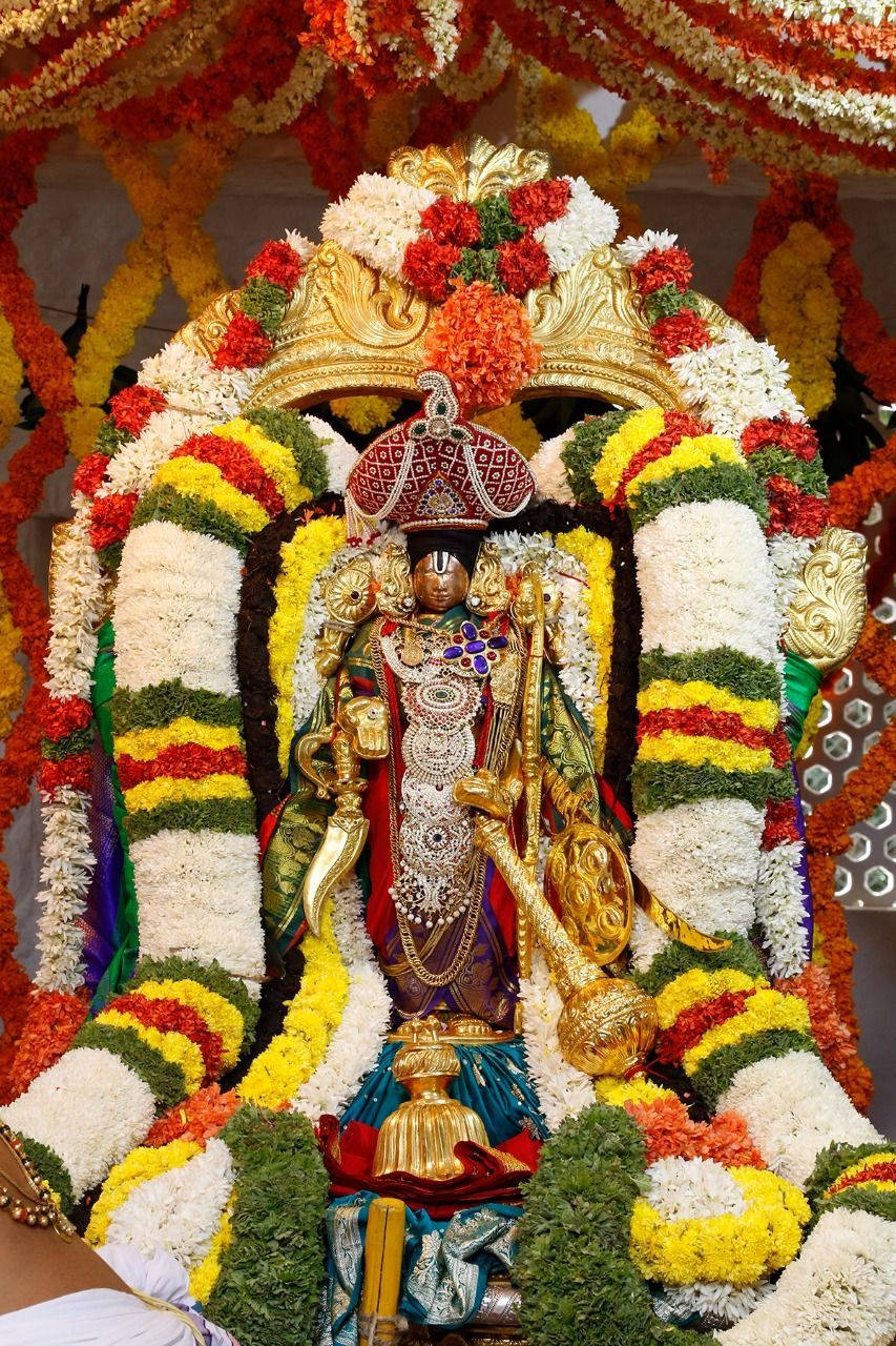 Tirupati Balaji, golden deity statue, intricate jewelry, HD Phone Wallpaper