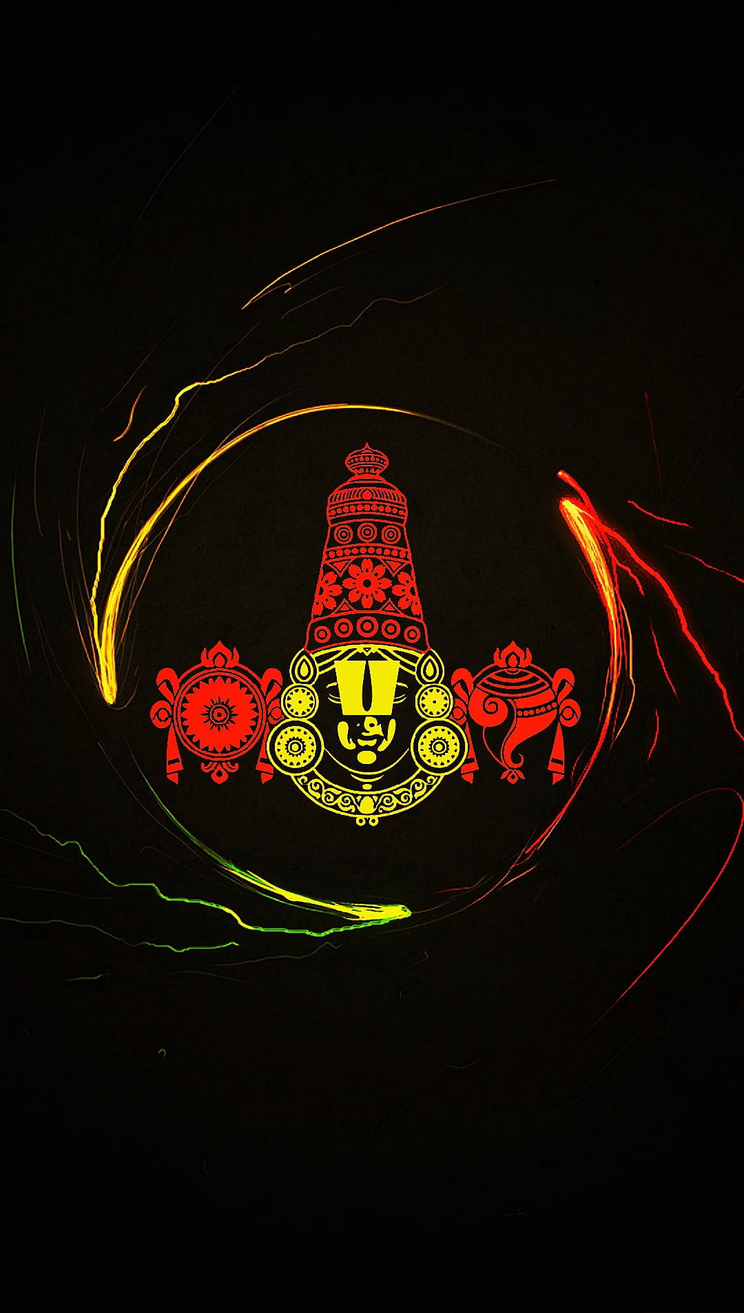 Tirupati Balaji, glowing red, gold ornate deity figure, HD Phone Wallpaper