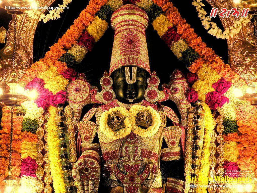 Tirupati Balaji, black deity statue, gold jewelry, SD Desktop Wallpaper