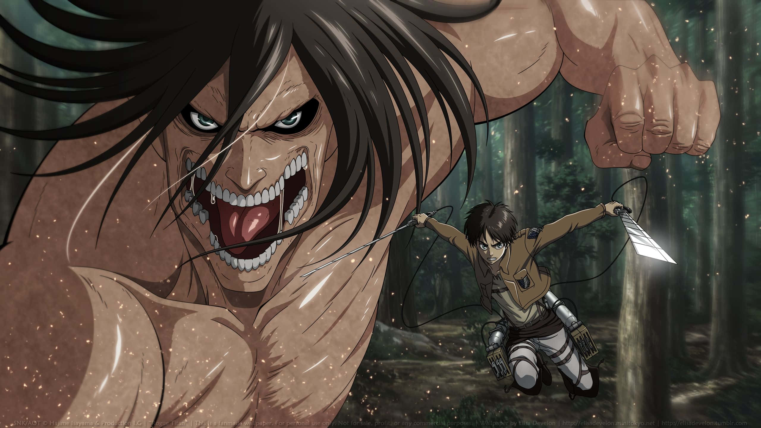 Titan Eren, human form, forest, 2K Desktop Wallpaper